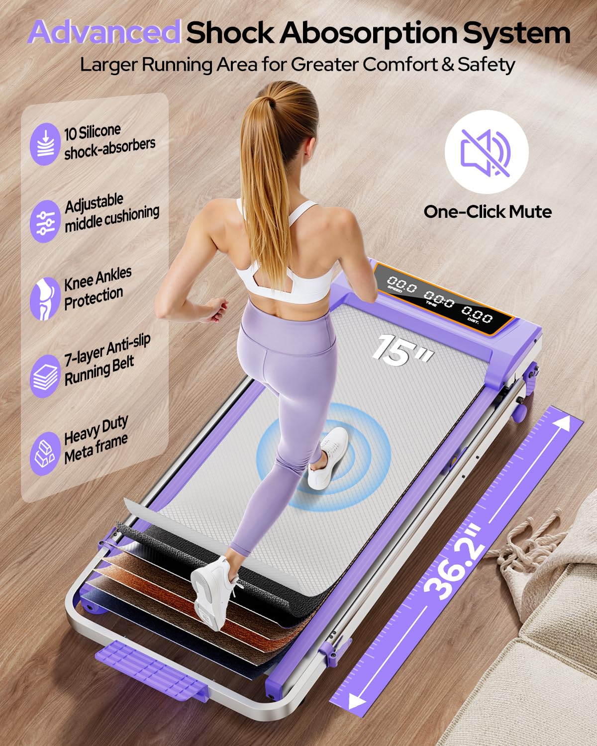 Walking Pad Treadmill with 12% Incline & Adjustable Height, 4 in 1 Walking Pad with Handle Bar, 3.5HP Foldable Under Desk Treadmill, Portable Treadmills for Home 350LBS, APP & Remote Control, Purple