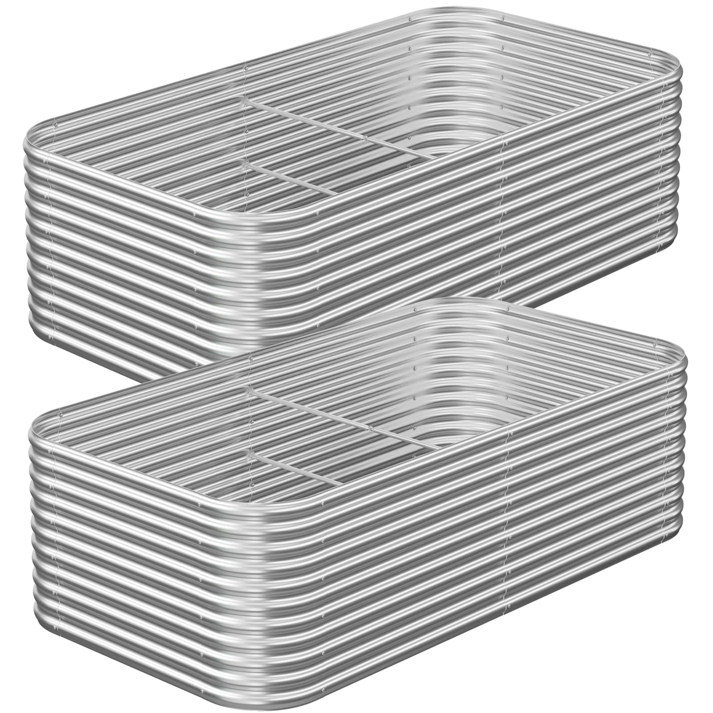 CATMANOR 2 Pack Tall 8x4FT Corrugated Galvanized Steel Raised Garden Bed Outdoor, Metal Above Ground Garden Bed for Vegetables and Flowers, Raised Beds for Gardening
