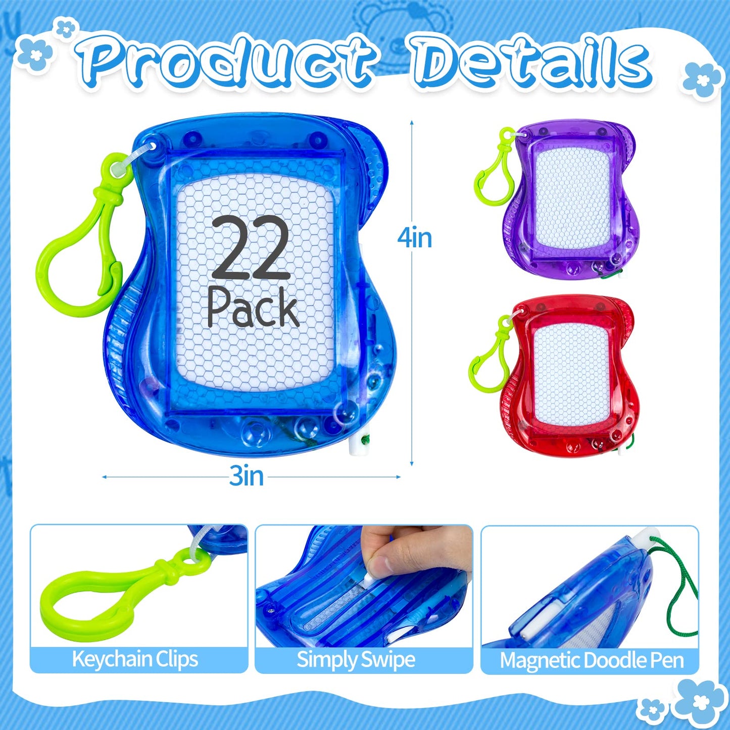 22 Pack Mini Magnetic Drawing Board(6 Colors), Kids Party Favors Backpack Keychain Doodle Drawing Boards, Erasable Sketch and Board Writing Pad for Boys Girls Classroom Supplies Goodie Bag Fillers