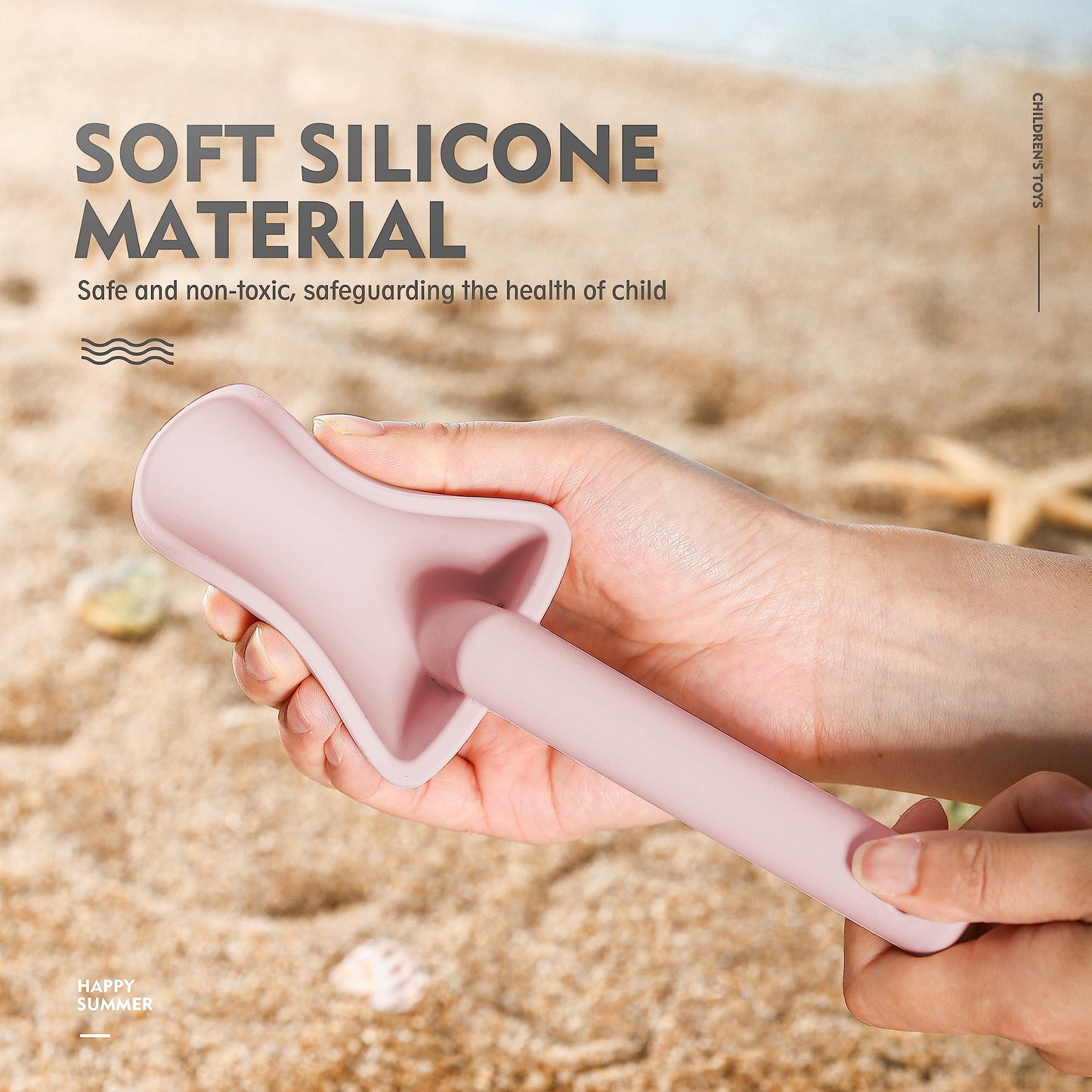 MarcZero 11Pcs Silicone Beach Toys,Modern Baby Beach Toys,Travel Friendly Beach Set,Silicone Bucket, Shovel, 8 Sand Molds, Beach Bag,Silicone Sand Toys for Toddlers, Kids (Pink)
