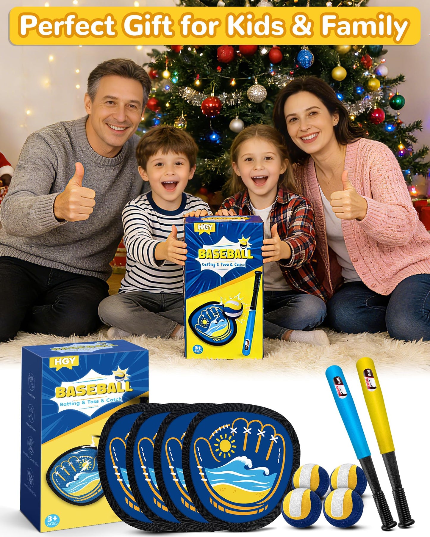 HGY Toss and Catch Baseball Toys,Outdoor Sport Games for Kids and Family with Tball Bats and Toddler Baseball Glove and Sticky Soft Balls. Great for Yard Lawn Beach Pool and Indoor Fun
