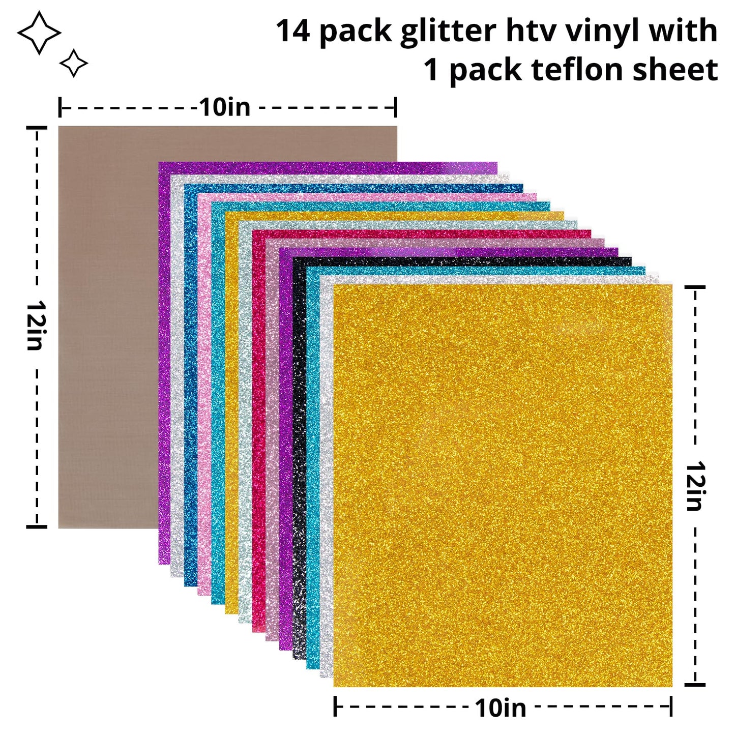 HTVRONT Automatic Heat Press 2 Bundle - Automatic Heat Press 2 & 15 Pack 12" x 10" Glitter Heat Transfer Vinyl