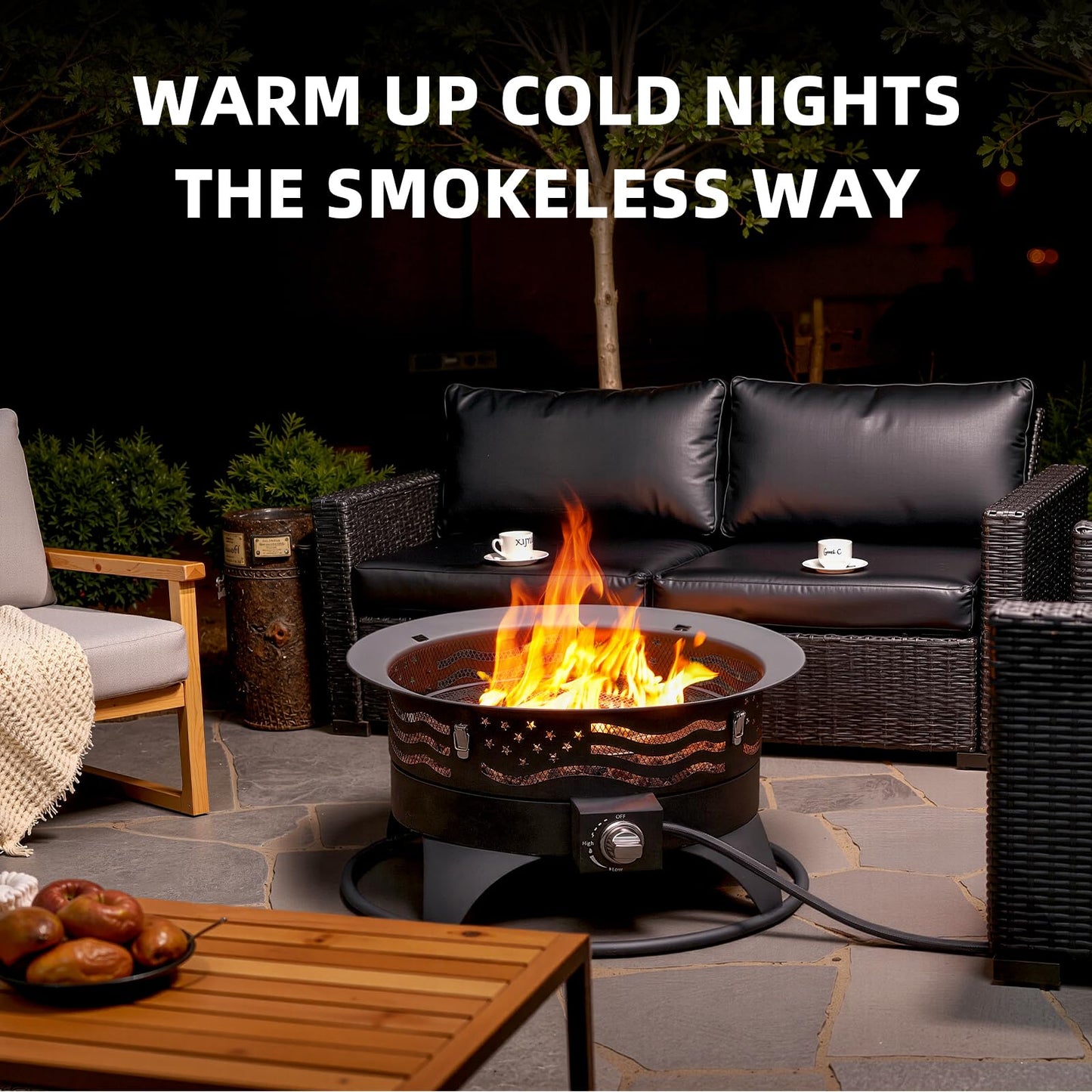Panovue 24 Inch Portable Propane Fire Pit with Grill, 60000 BTU Outdoor Gas Firepit with Lava Rocks & Adjustable Flame, Smokeless Gas Firebowl for Backyard, Camping & Gatherings