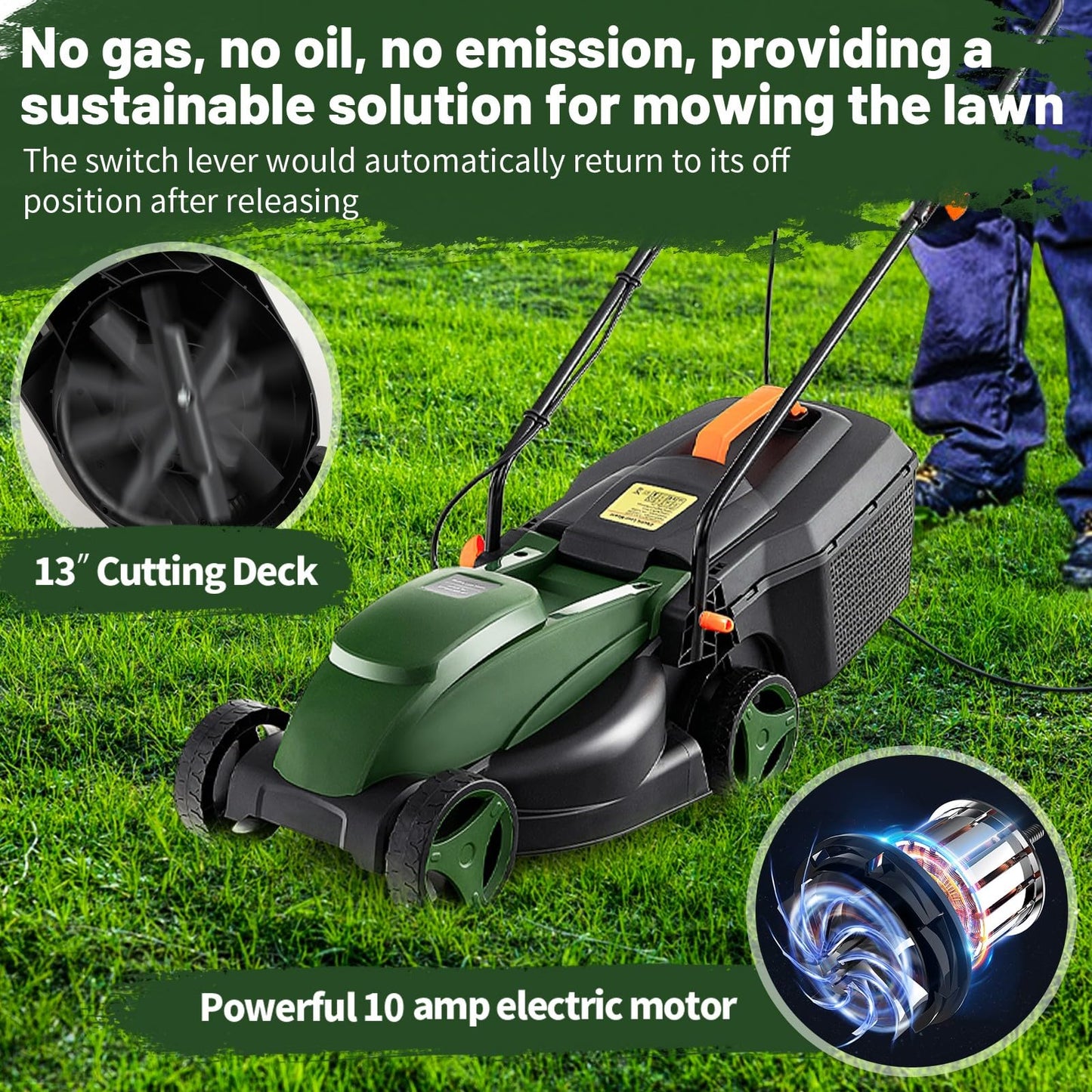 Goplus Lawn Mower, Electric Lawn Mowers with Grass Collection Box, 10 AMP Motor, 13" Cutting Deck, 3 Adjustable Cutting Positions, Walk-Behind Small Corded Lawnmower for Garden Farm Yard