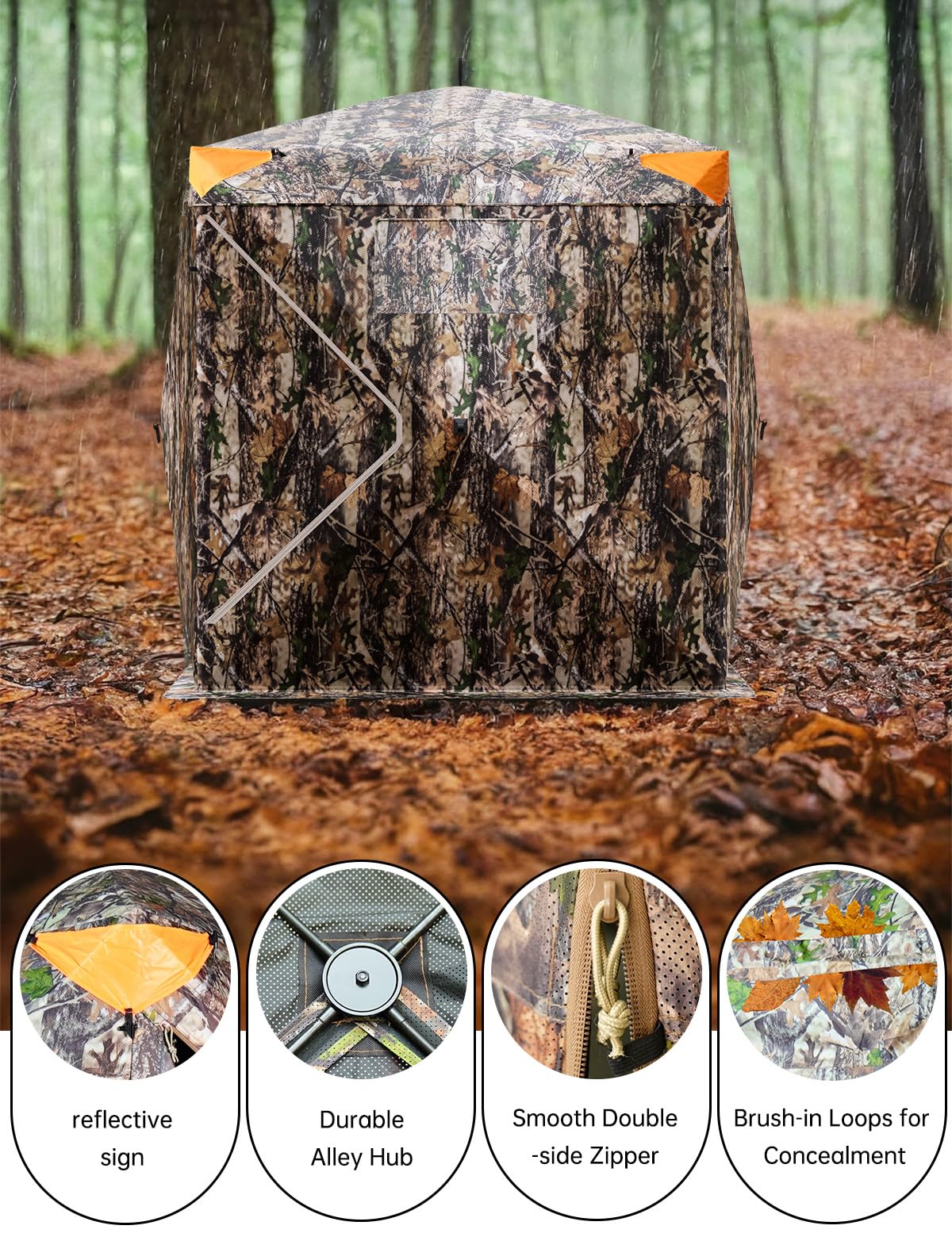 270° Camouflage Hunting Blind Portable Pop-Up Tent with Shoot-Through Mesh, Waterproof Ground Blind for Deer Hunting, 2-3 & 3-4 Person Capacity & Carry Bag (2-3 Person)