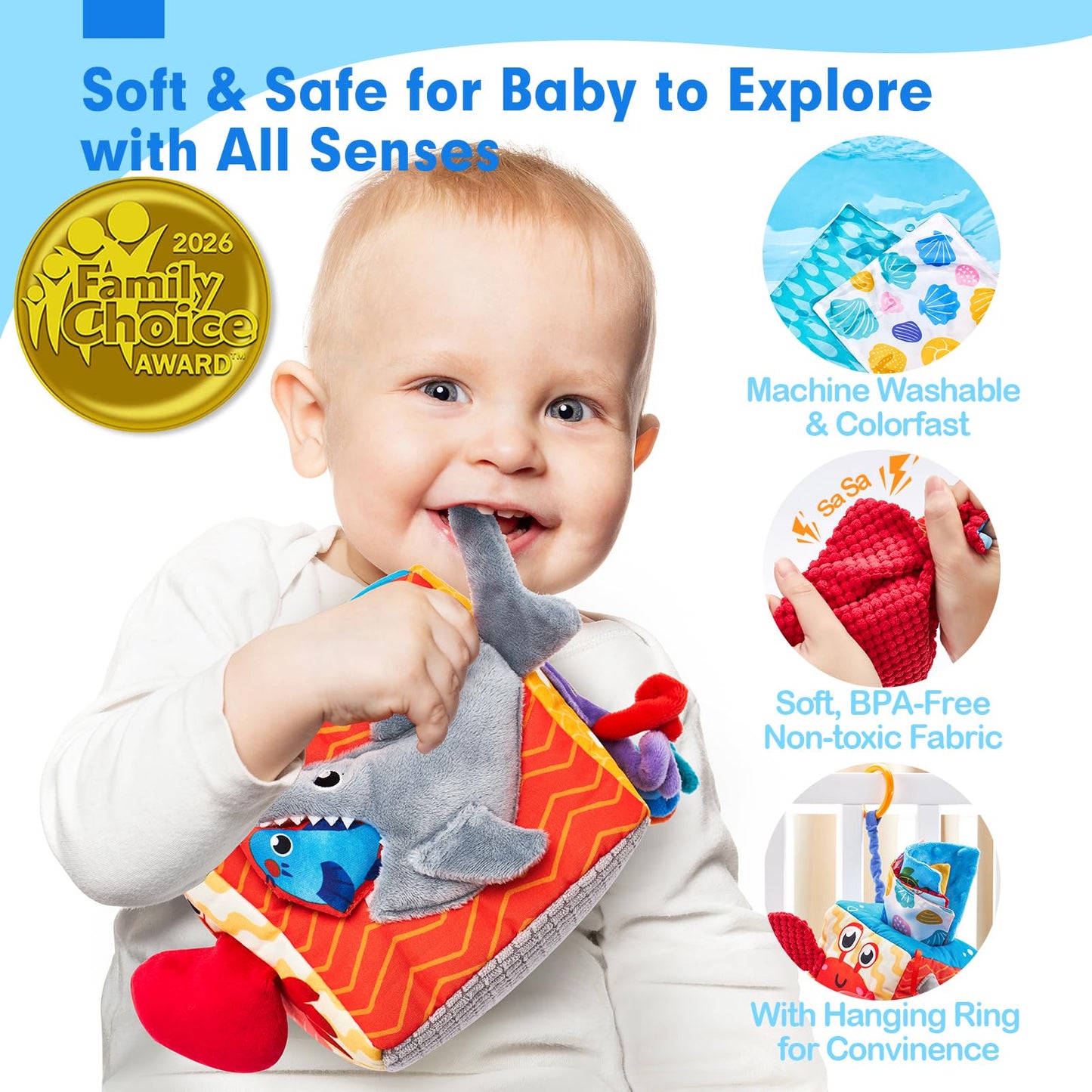 hahaland Baby Tissue Box Toy - Baby Toys 6-12 Months Montessori Toys for 6 Month Old with Textured Tails, Crinkle Tissues, Squeaky, Mirror, Play Silks Sensoy Scarves Baby Gifts 9 Month Old Travel Toys
