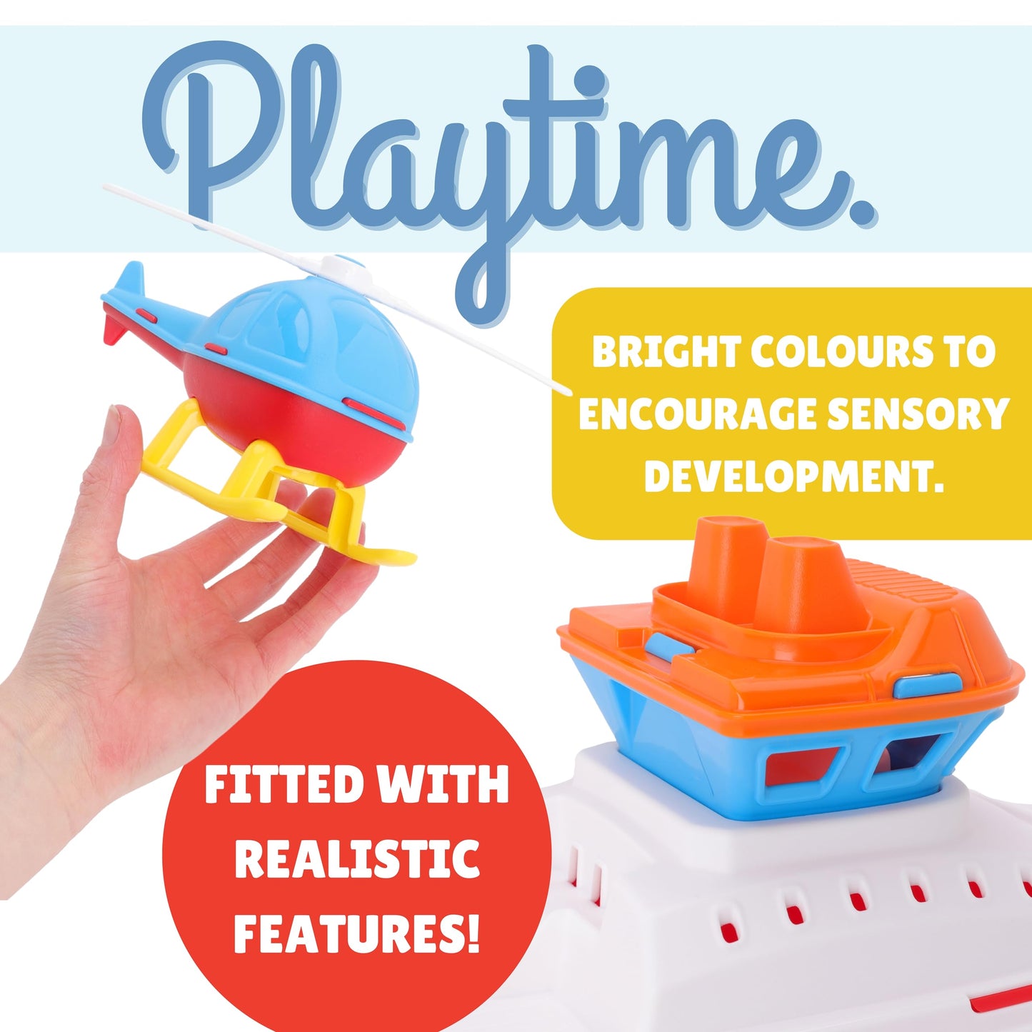 Toyland® 17" Floating Tugboat Bathtub & Pool Toy for Toddlers – Water Boat with Removable Helicopter, Durable Non-Toxic Kids Water Toy for Bath Time, Pool & Outdoor Play (Ages 2+)