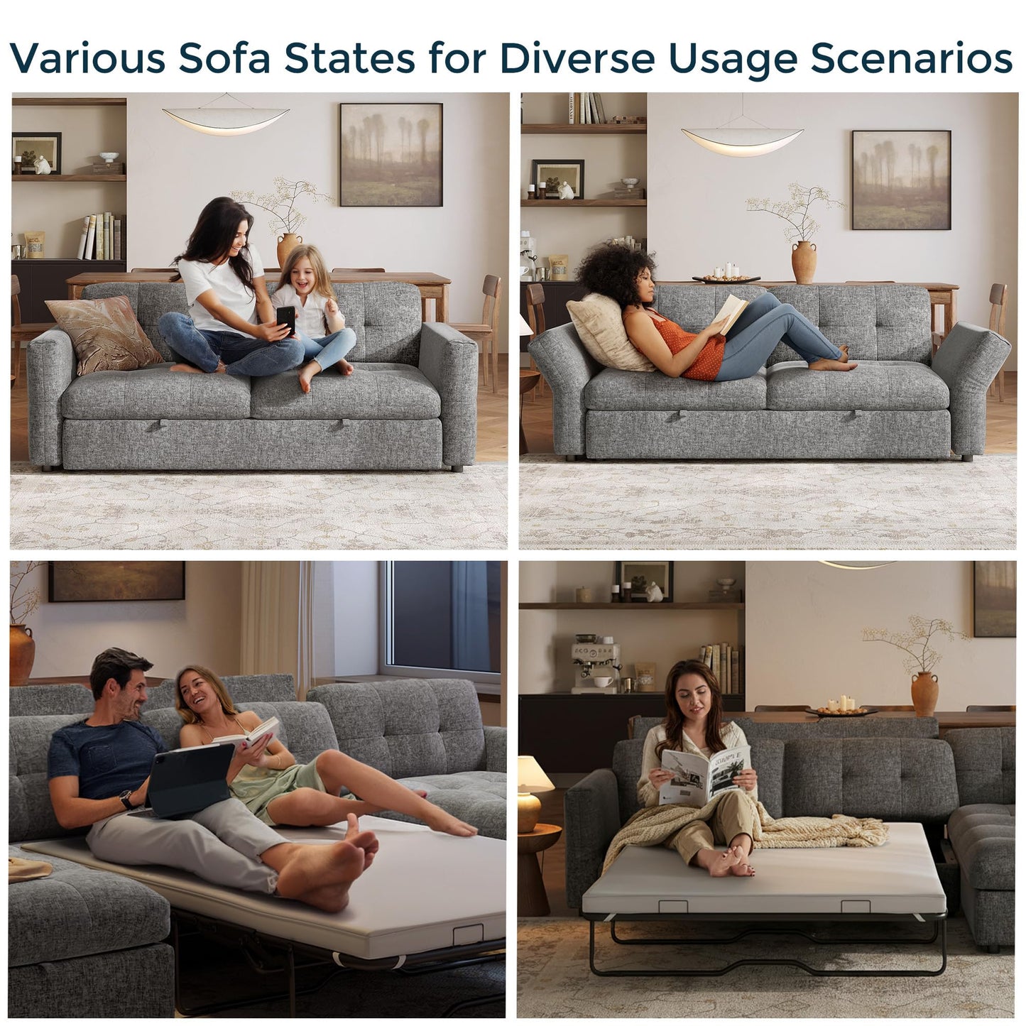 LINSY 84" Oversized Loveseat Sofa with Pull Out Bed, 2 Seater Sleeper Sofa Bed with Memory Foam Topper, Cozy Chenille Convertible Couch for Living Room, Apartment, Grey