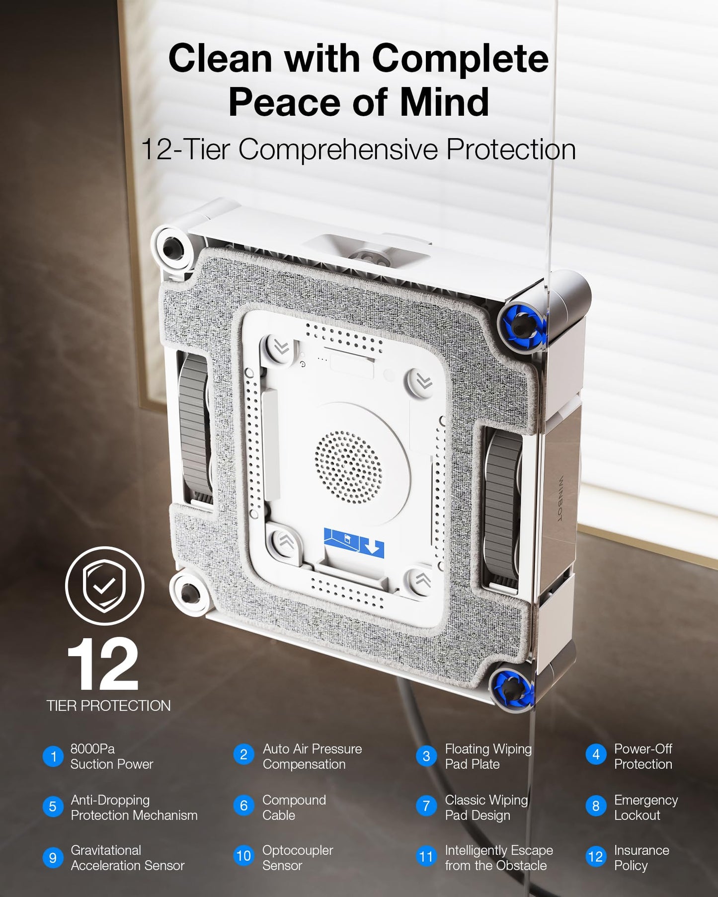 ECOVACS WINBOT W3 Omni Robot Window Cleaner with Auto Pad Washing & Multi-Functional Station, 8000Pa Suction, Intelligent Cleaning with Triple Nozzle Water Sprayer, 12-Level Protection