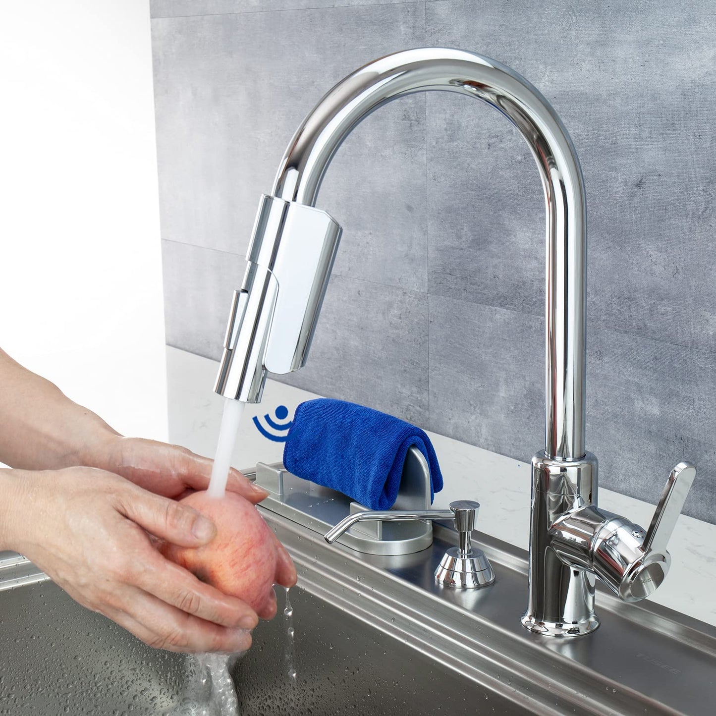 TUSEE Two-Sensor Touchless Kitchen Faucet with Pull Down Sprayer, Single Hole Chrome Kitchen Faucet with Temperature Control, Stainless Steel Kitchen Sink Faucet, TS-6102C