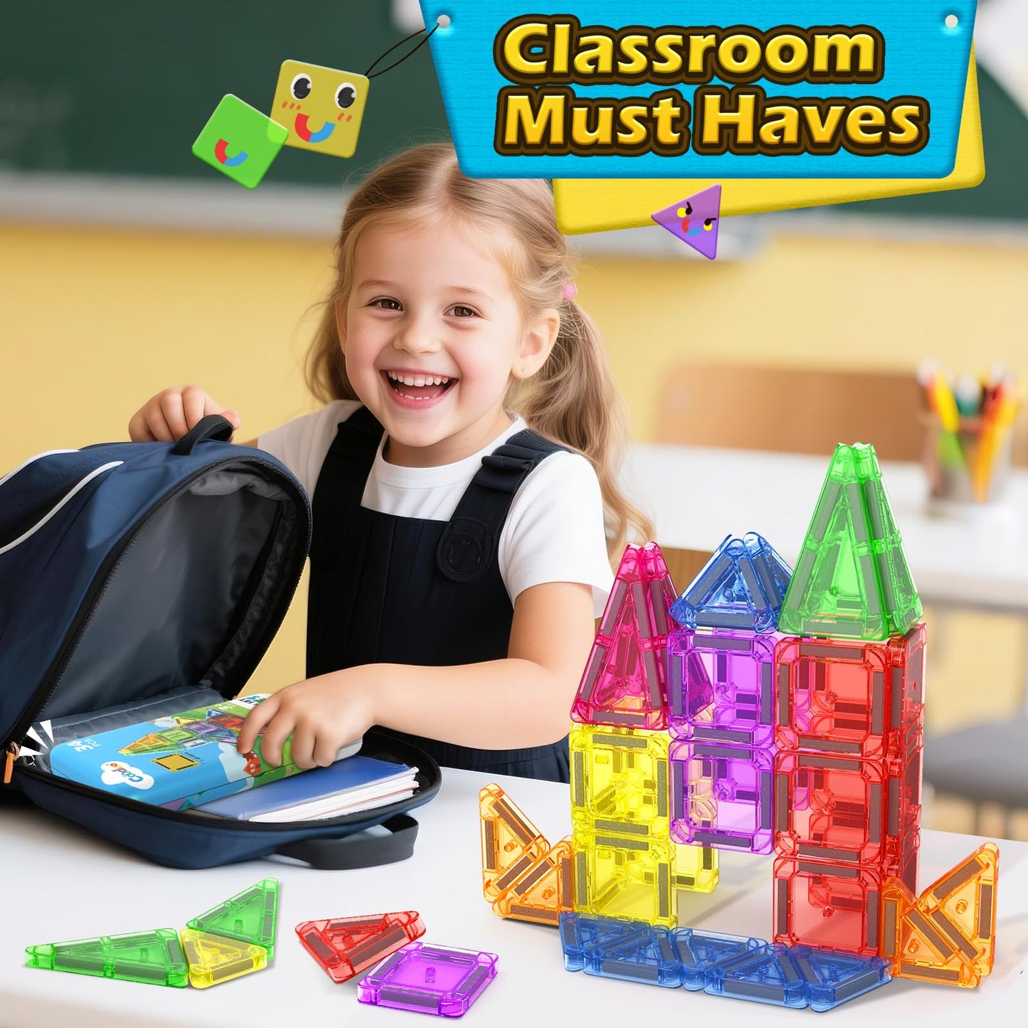 Coodoo Magnetic Tiles for Kids Ages 4-8 Toddler Toys Magnetic Blocks Building Toy STEM Outdoor Kids Toys Gift for Boys & Girls 3+ Year Old, Pocket-Sized Mini Tiles for Classroom Must Haves