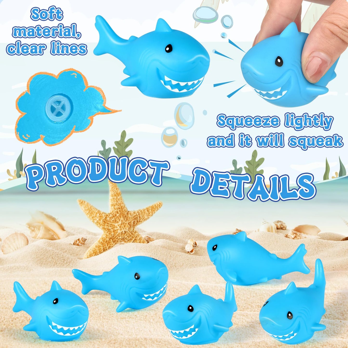 Mototo 60 Pieces Rubber Shark Toys Bulk, Cute Bath Squishy Toys Small Swimming Bathtub Pool Kids Play for Shark Week Themed Box Goodie Bags Treasure Hunt Carnival Cruise Birthday Party Favor, Blue