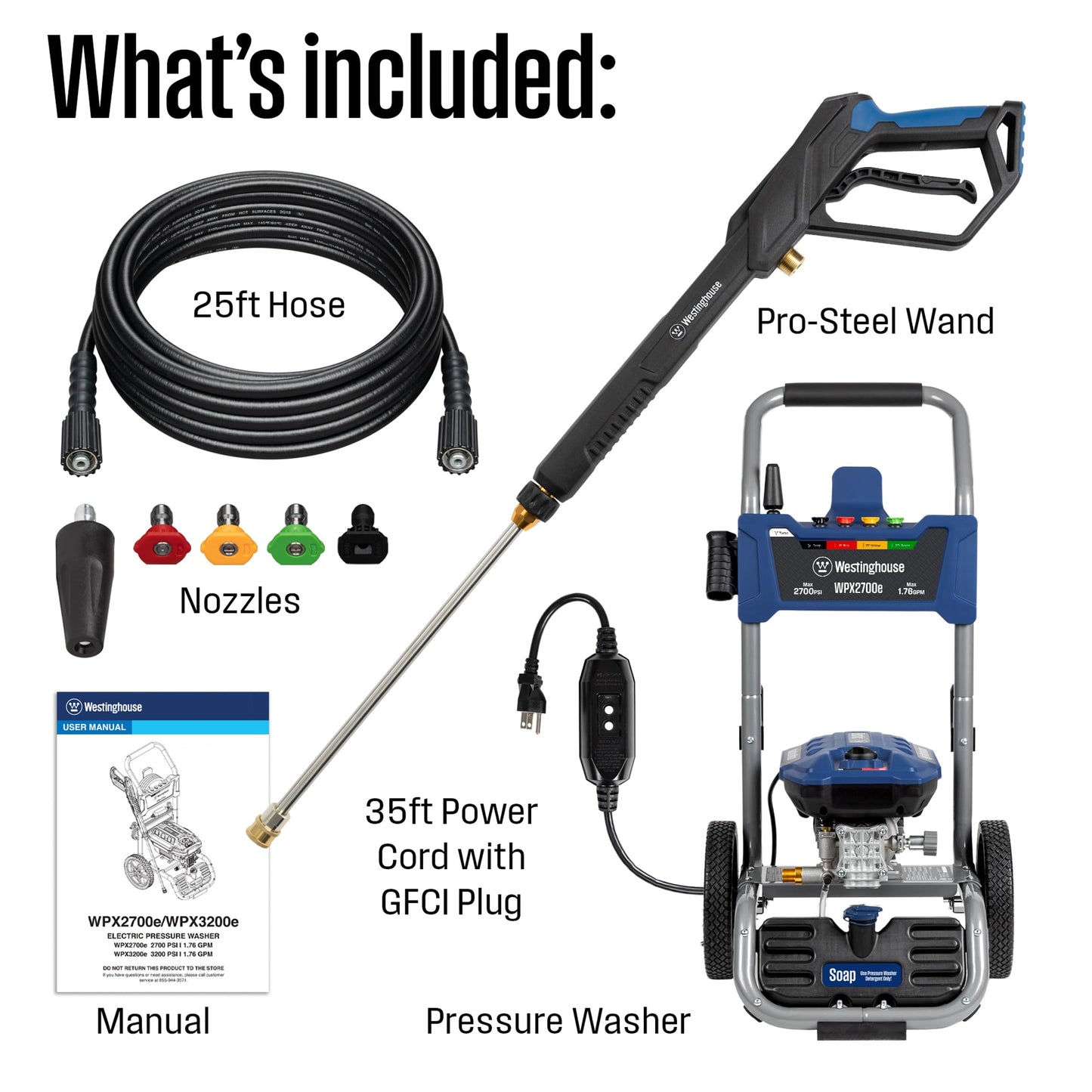 Westinghouse WPX2700e Electric Pressure Washer, 2700 PSI and 1.76 Max GPM & Westinghouse Outdoor Power Equipment Foam Cannon for Pressure Washers