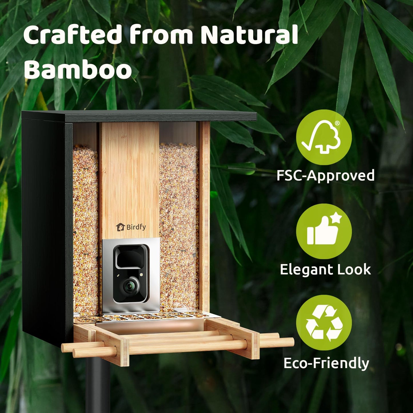 Birdfy Smart Bird Feeder with Camera, Solar Powered 2K Live tream Bamboo Wood feeder& Metal Guard, AI Identify Birds & Auto Record Video, Wild Birds Watching Ideal Gift for Chistmas for mom,Bird-Lover