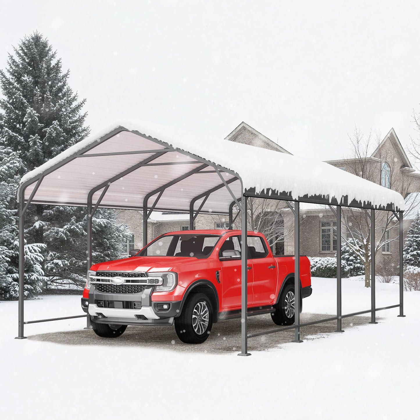 FansaFurn 12' x 20' Metal Carport, Heavy Duty Canopy with Updated Roof & Enhanced Base, Multi-Use Carport Garage for Car, Truck, Boat, Tractors, Party, Grey