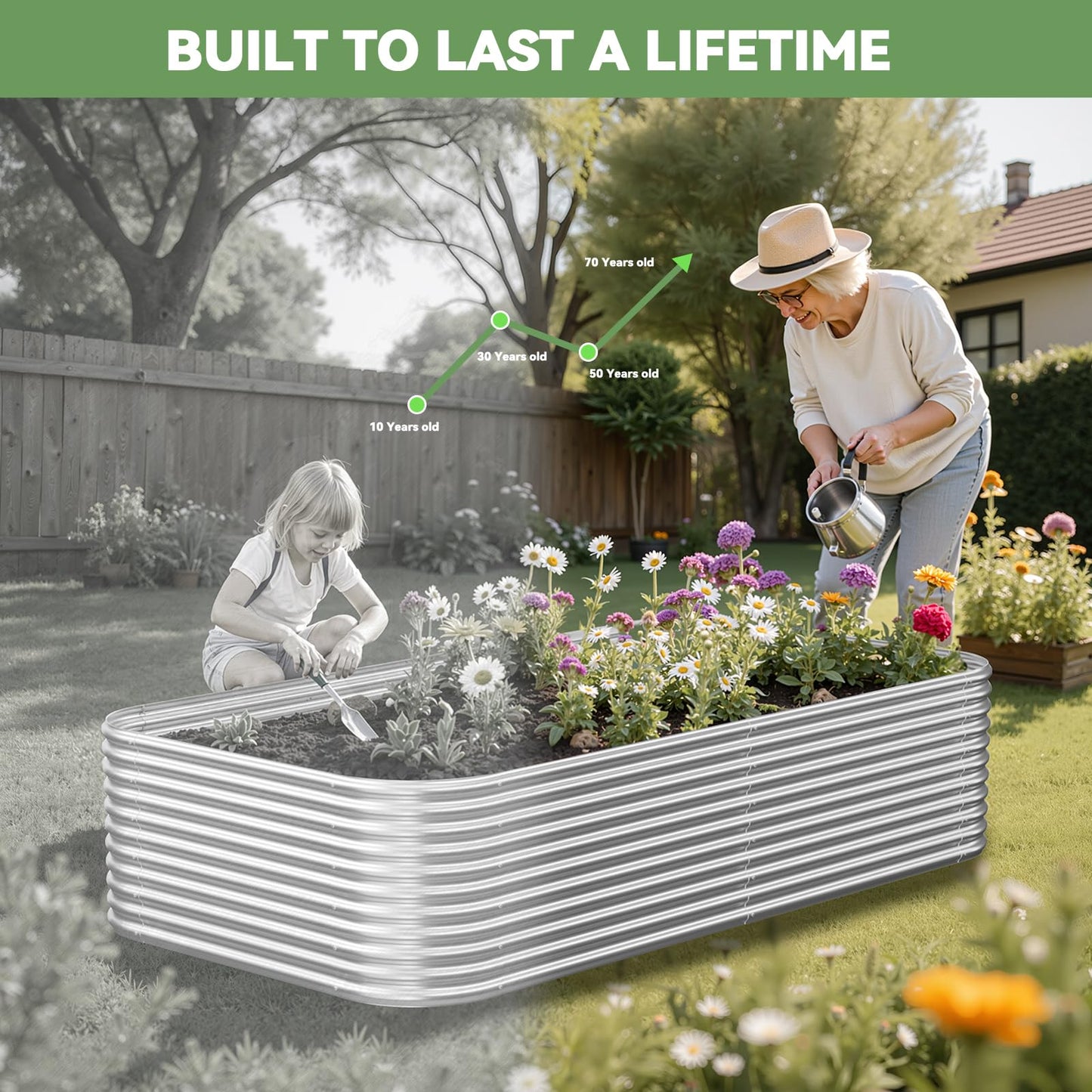 CATMANOR 2 Pack Tall 8x4FT Corrugated Galvanized Steel Raised Garden Bed Outdoor, Metal Above Ground Garden Bed for Vegetables and Flowers, Raised Beds for Gardening