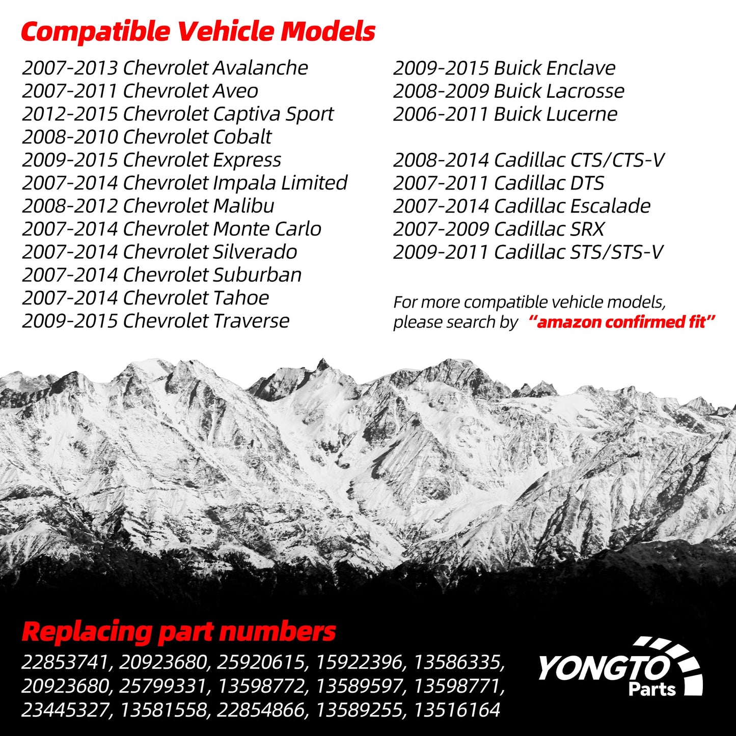 Yongtoparts TPMS Sensor Compatible with Chevrolet Chevy Cadillac GMC Buick Pontiac Saturn, 315 Mhz Tire Pressure Sensors 4PCS Replaces OE 13586335 13581558 13598771 13598772
