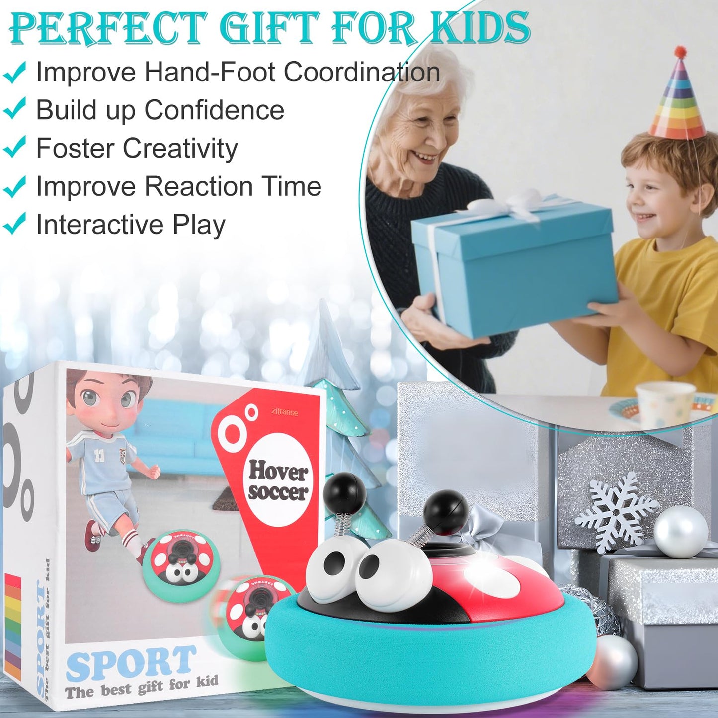 Hover Soccer Ball for Kids,Rechargeable Air Floating Football,LED Lights,Soft Foam Bumpers,Ladybug,Christmas Birthday Gifts,Indoor Outdoor Toy Games for Boys girls Age 3+4,5,7,9,10,11 Year Old,6-8-12