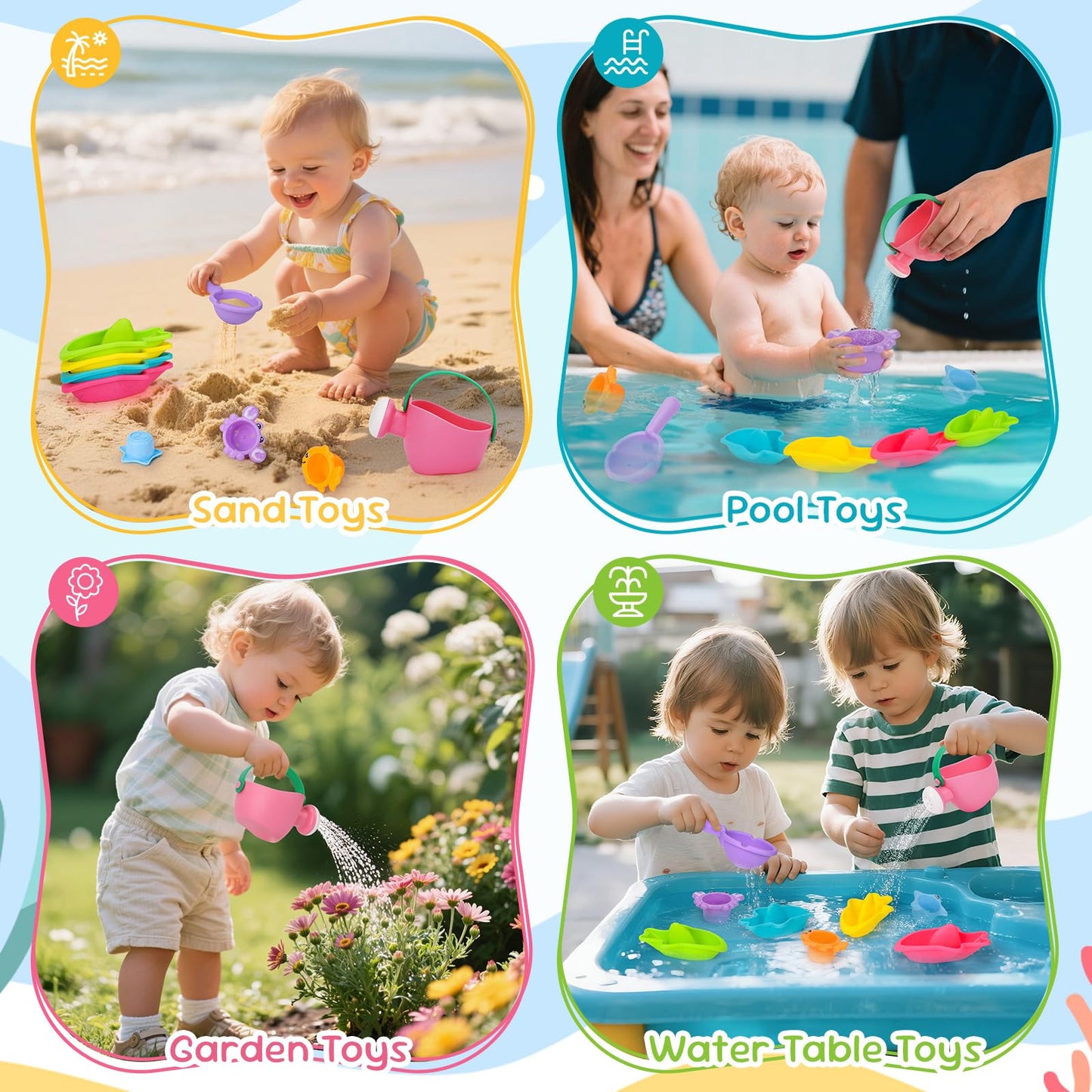 Fajiabao Baby Bath Toys for Kids Ages 1-3 Toddler Bath Toys Mold Free for 2-4 Bathtub Sand Beach Pool Water Toys for 1+ Year Old Girl Gifts 9 PCS (Color Random)