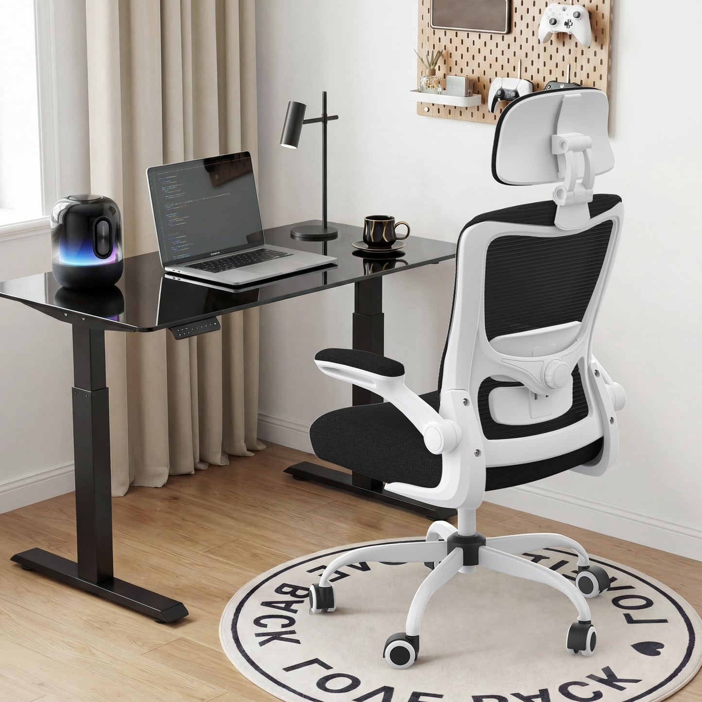 Zeonsit Ergonomic Office Chair, High Back Mesh Desk Chair with Adjustable Lumbar Support & Headrest, Flip-up Armrest, Computer Task Chairs for Home and Executive Office (W-Black)