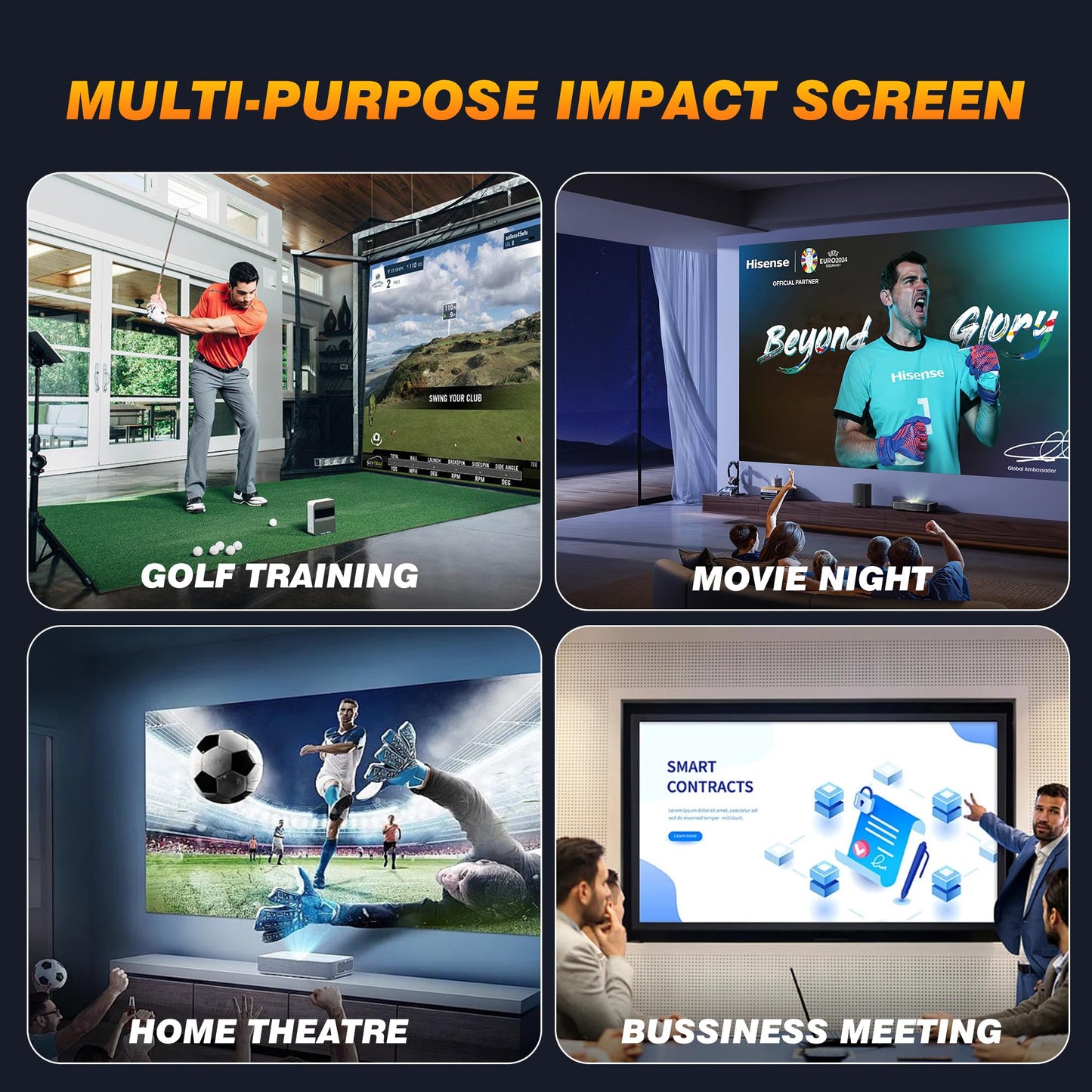 Aerixtron 3D Air Mesh Projector Screen 16.4ft, 4K 16:9 Portable Projector Movies Screen, Professional Golf Simulator Impact Screens for Home Theater Outdoor Indoor, Camping, Backyard, Golf Training