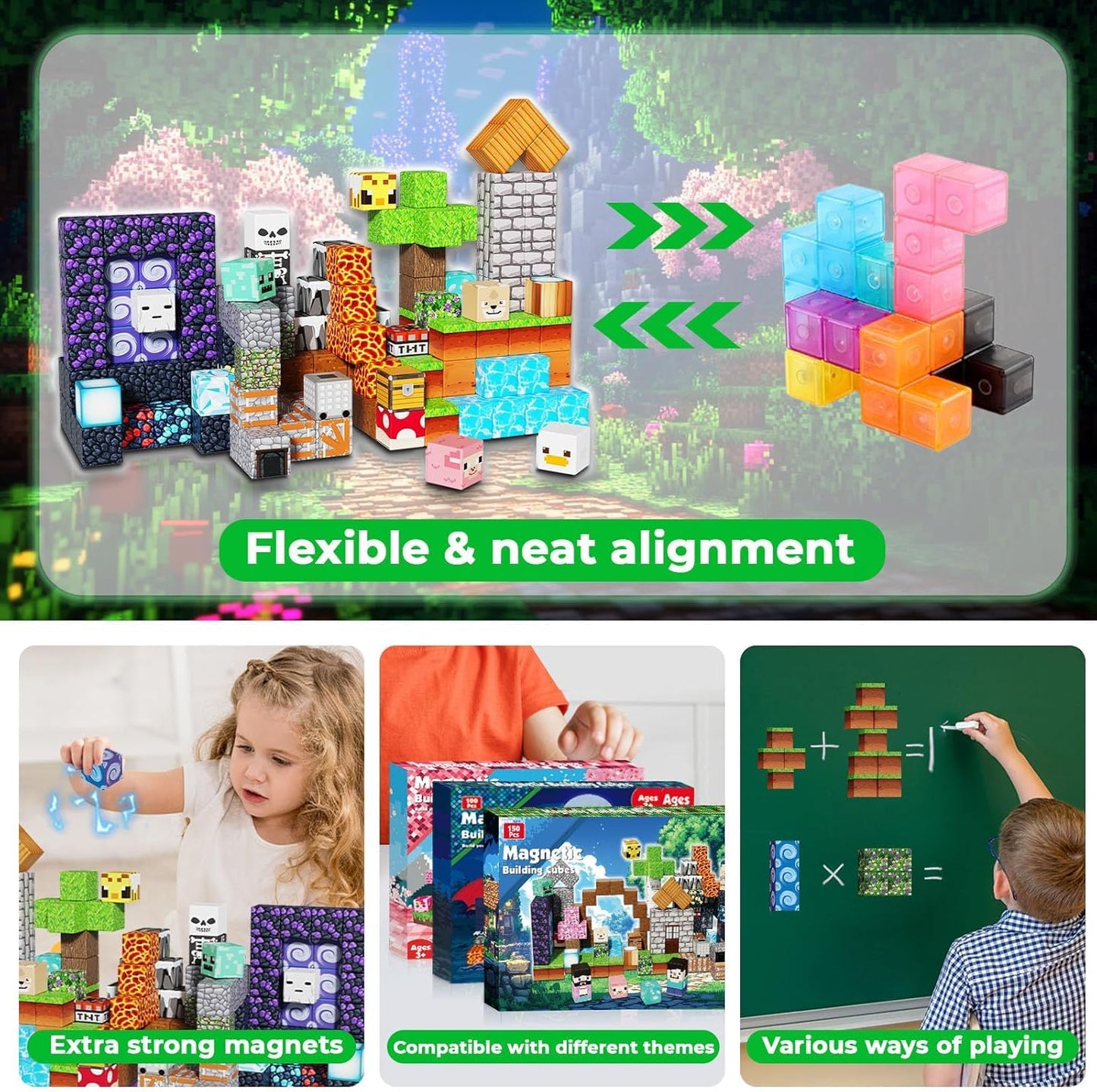 Magnetic Blocks - 150PCS Magnetic Building Blocks Cubes Adventurer, Magnet Toys for Kids Age 3+, Toy Building Set for Kids, Magnet Construction Easter Birthday Gifts for Boys Girls Age 4-8, 8-12