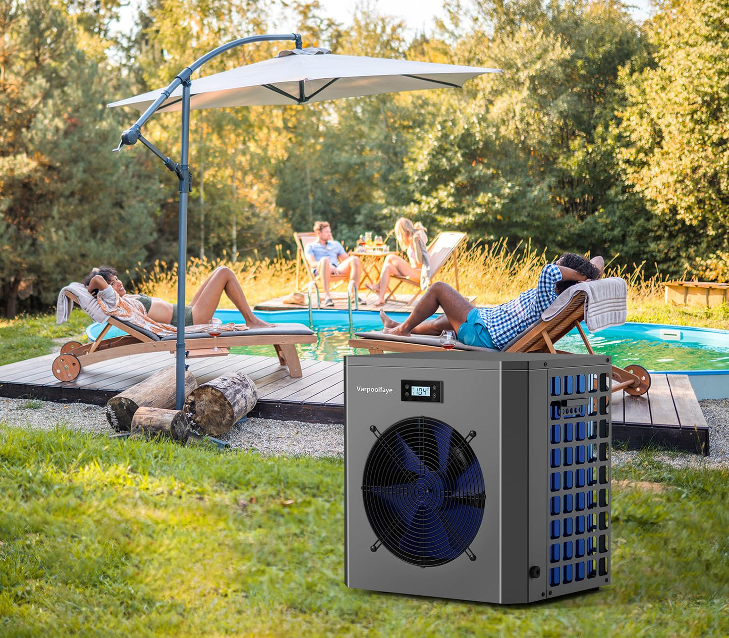 Varpoolfaye 16000 BTU Electric Heat Pump Pool Heaters for Above Ground Pools WiFi Control 5000 Gallon Pool Heater 120v 60Hz