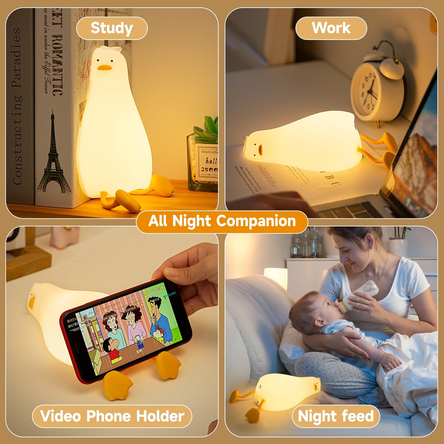 ATCTBOGFS Cute Duck/Chicken/Rabbit/Panda NightLight, LED Squishy Animal Novelty Lamp for Toddler Baby Kids, Nursery Touch Kawaii Room/House Decor Bedside Touch Lamp for Breastfeeding