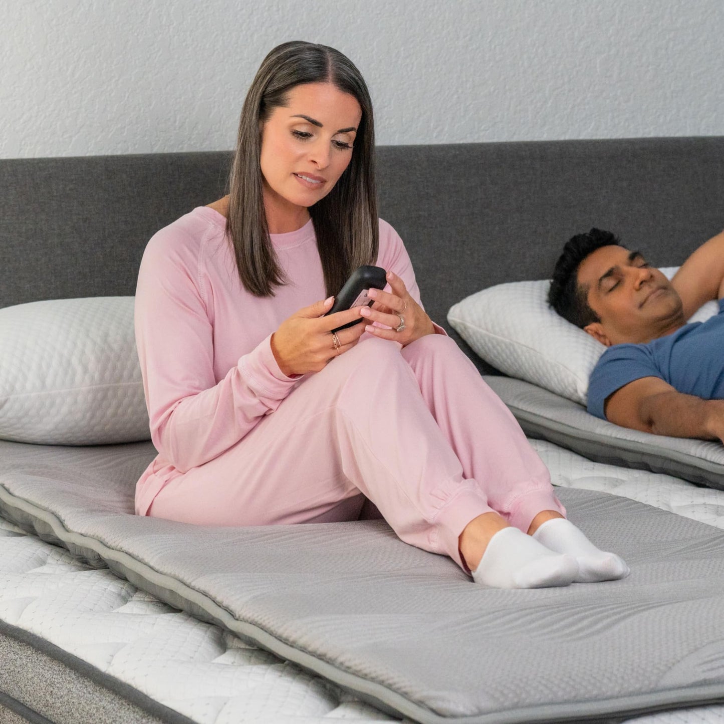 GhostBed Massage Mat with 3" Gel Memory Foam - 7 Full-Body Massage and Stretching Programs, Plus Vibration and Heat Therapy, Charcoal Grey