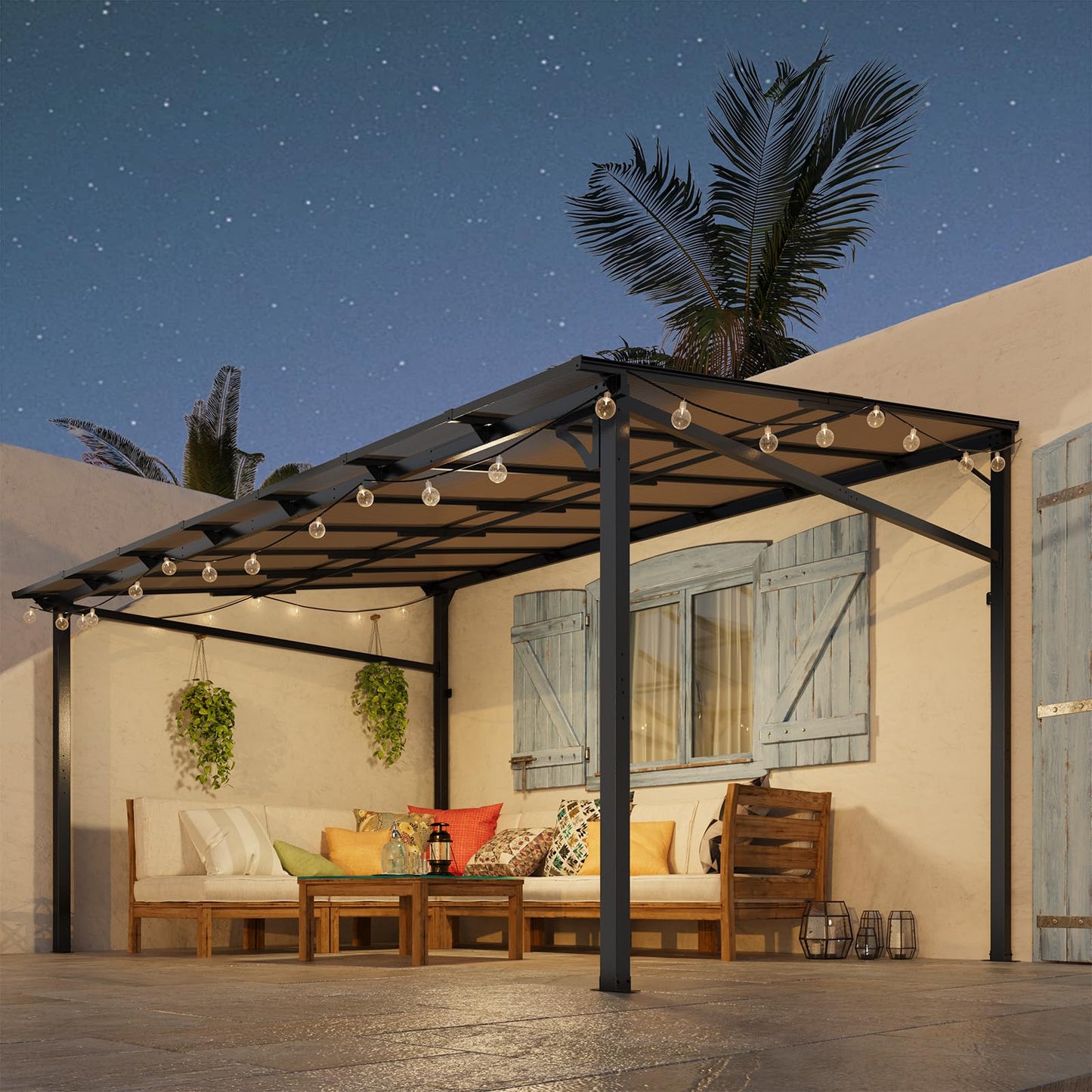 PeakPursuit Wall-Mounted Hardtop Gazebo Pergola - Heavy Duty Aluminum Frame - Waterproof Lean-to Patio Awning with UV Protection - Outdoor Shelter for Deck, Porch, Backyard - 10 * 14FT