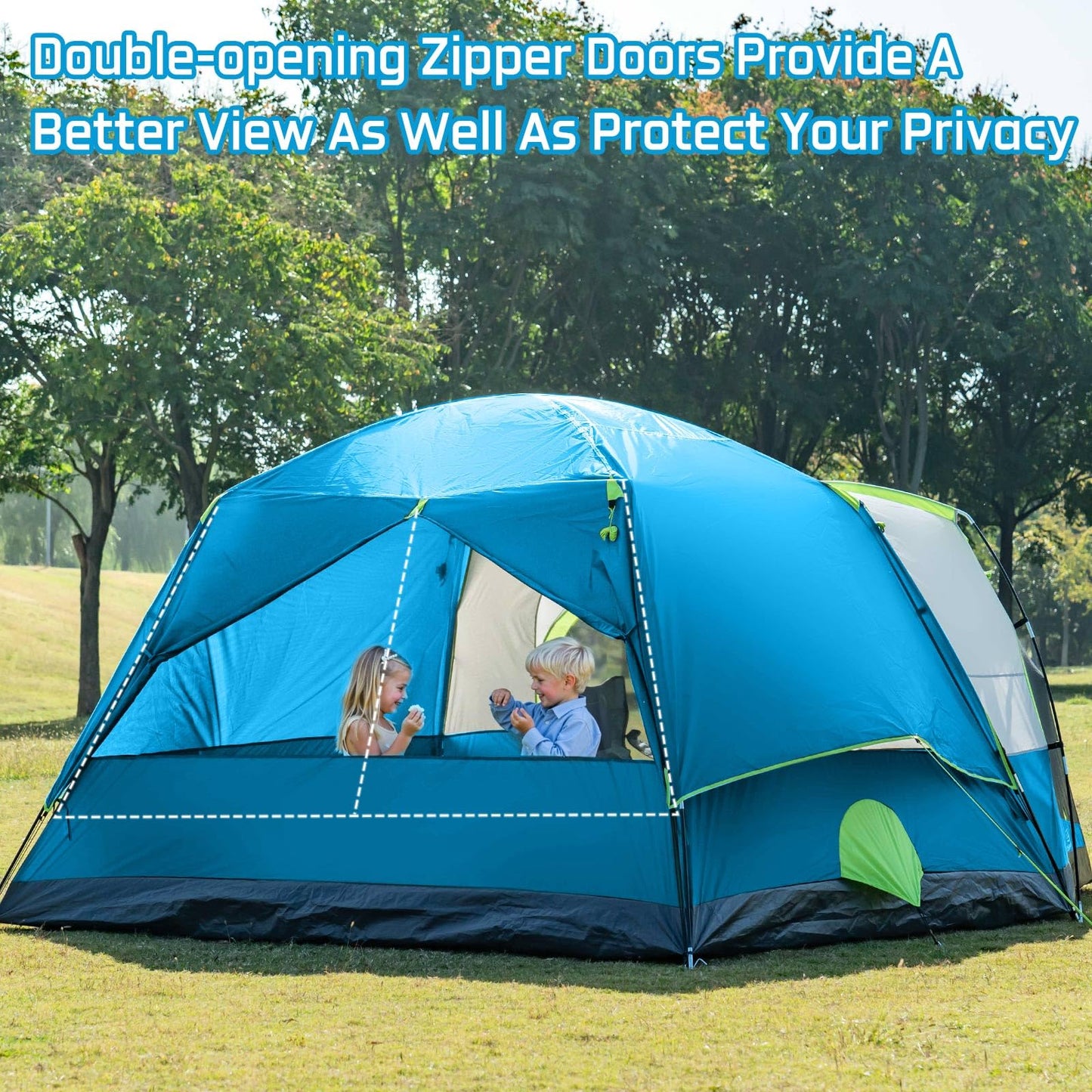 JELUCAMP 6/8 Person Large Waterproof Family Tents for Camping, Screened Camping Tent with Screen Porch, Bug-Free Relaxation & Easy Setup, Includes Rainfly & Carry Bag, Blue