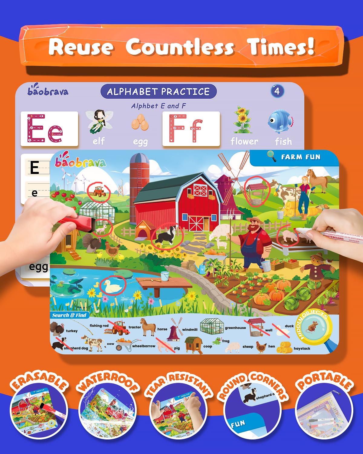 Baobrava Search and Find Book and Handwriting Practice Books Set, More Than 50+ Preschool Learning Activities for Toddler and Kids 3-8, Travel Games for Road Trip Car Airplane