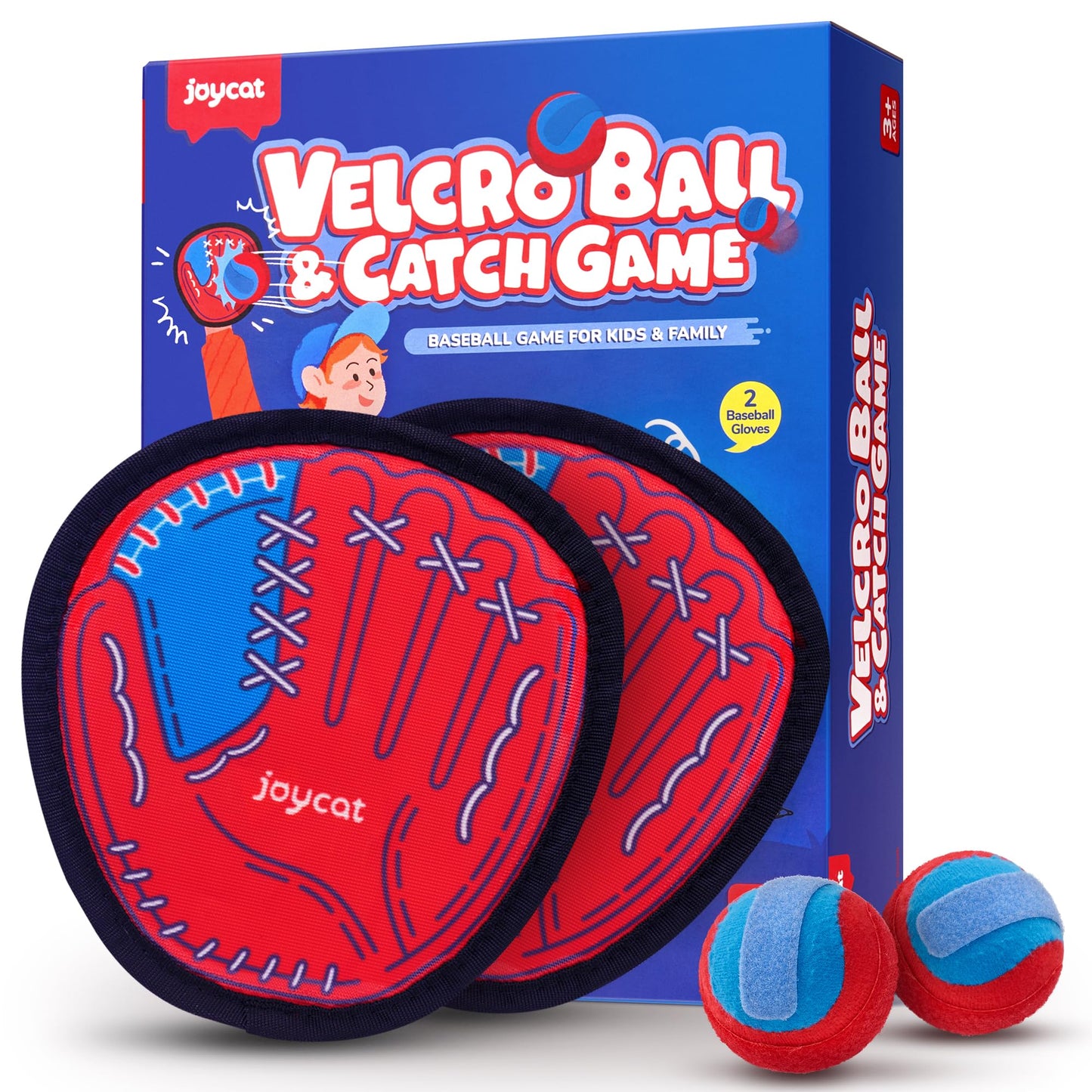 JoyCat Toss and Catch Ball Game for Kids, 2 Paddle Sticky Ball Set, Toddler Baseball Catch Toy, Outdoor Game for Beach, Yard & Camping, Sports Birthday Gifts for Boys Girls Ages 3-12
