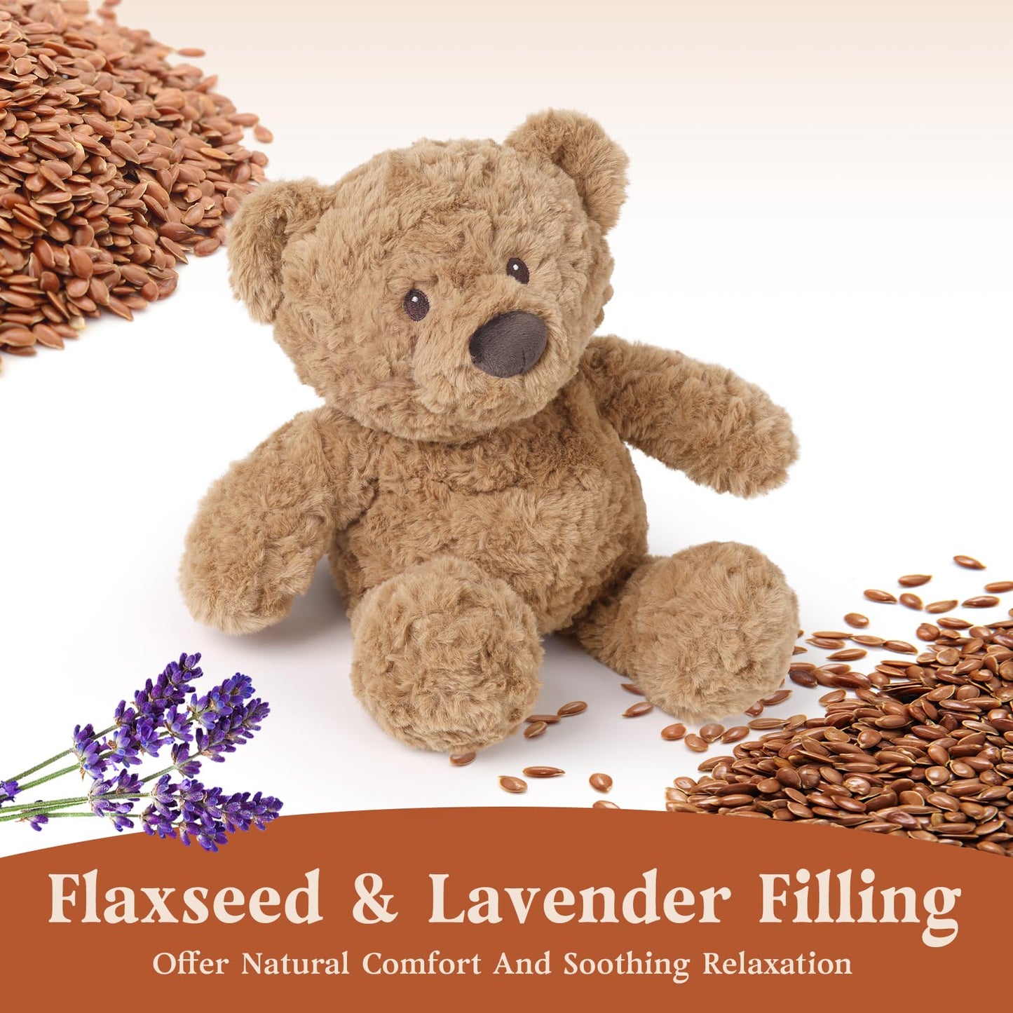 Teddy Bear Stuffed Animals, Microwavable & Weighted Stuffed Animal, Brown Curly Plush for Warmth & Comfort, Heatable Coolable Lavender Scent Toy, Cute Soft Plushies Gift for Children Boys Girls Adult