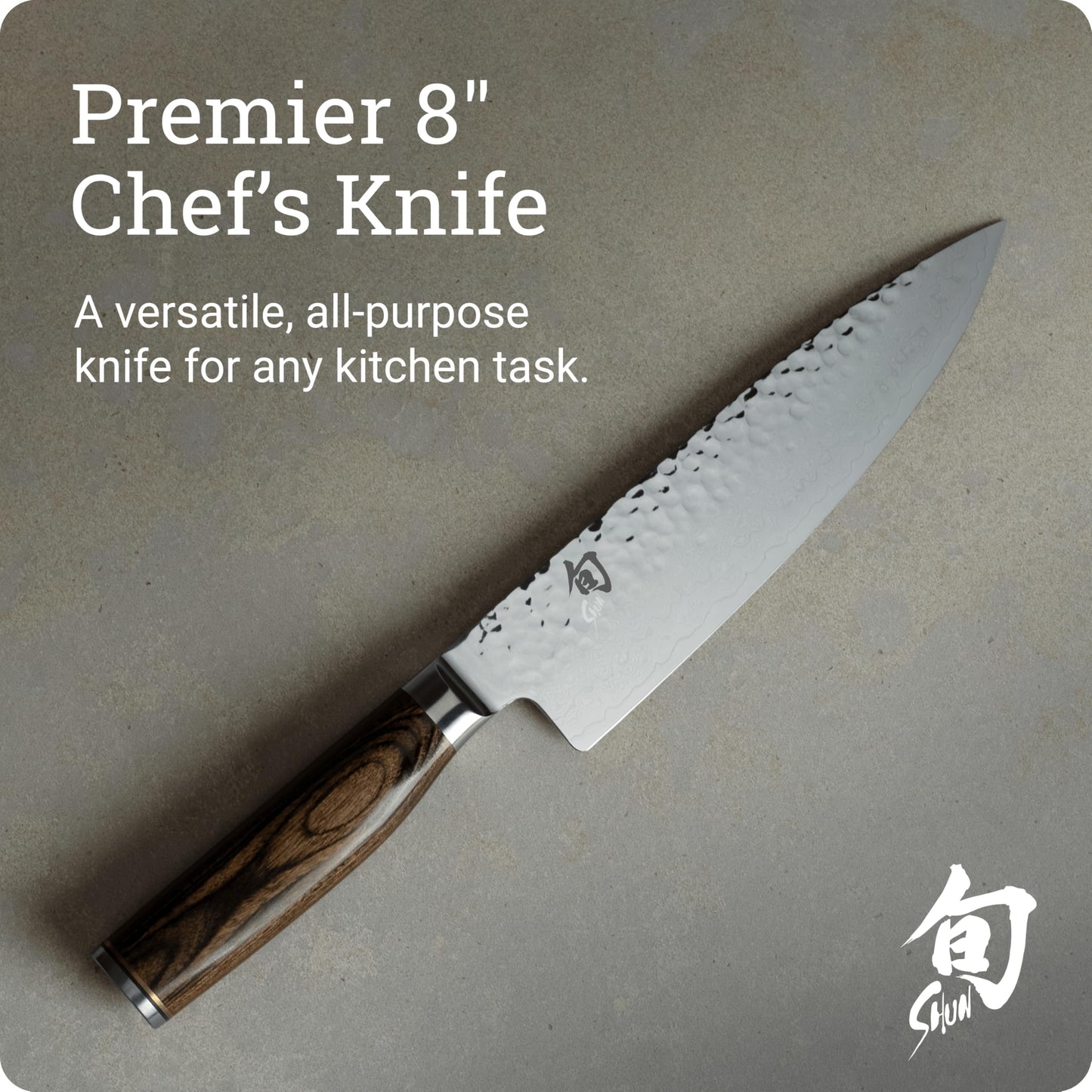 Shun Cutlery Premier Chef's Knife 8”, Thin, Light Kitchen Knife, Ideal for All-Around Food Preparation, Authentic, Handcrafted Japanese Knife, Professional Chef Knife