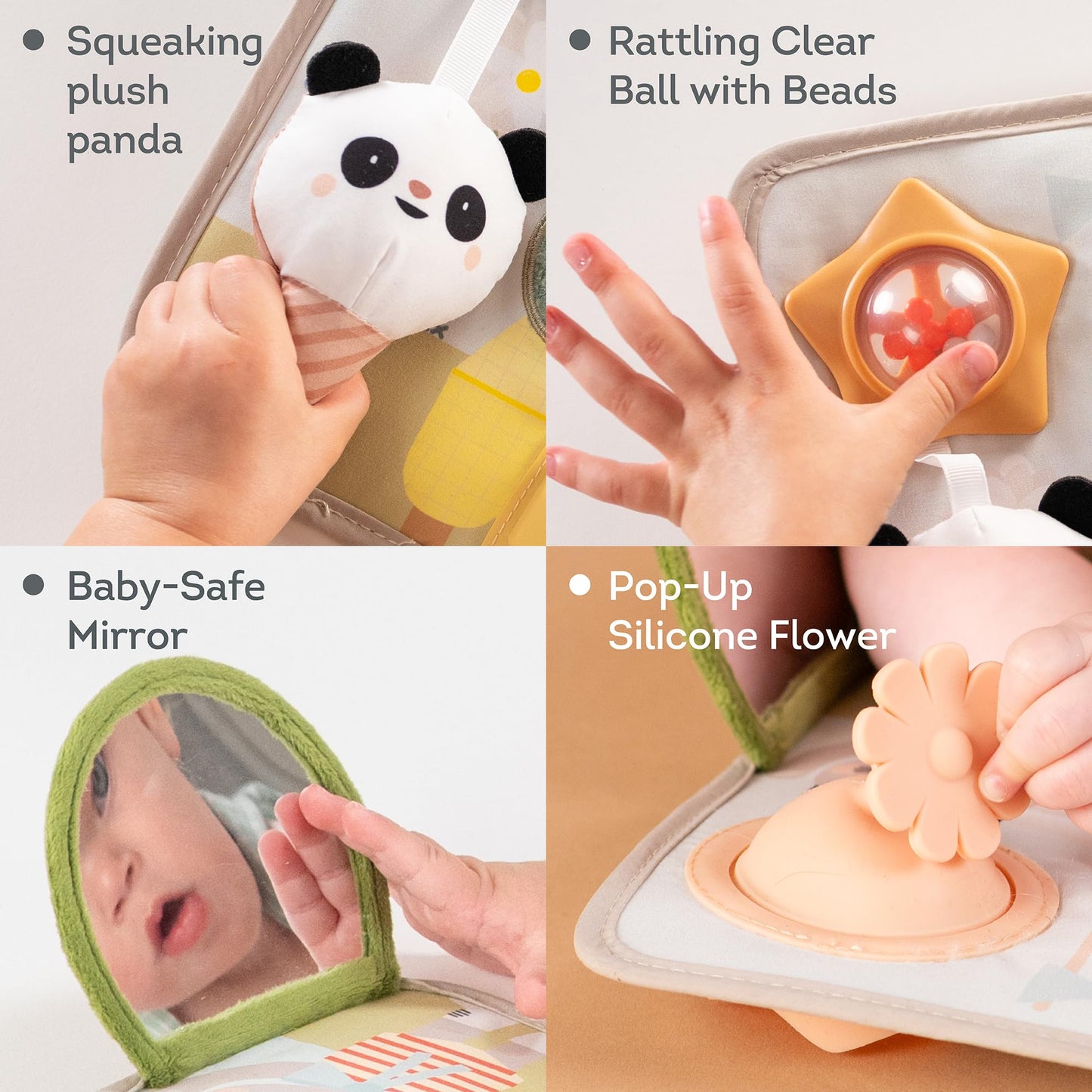 Taf Toys Play Station - 6 Months & up Multi-Sensory Montessori Busy Board for 1 Year Old - 12 Engaging Features: Silicone Pop Up, Peek-A-Boo, Mirror - Baby Busy Board - Travel Toys for Toddler 1-3