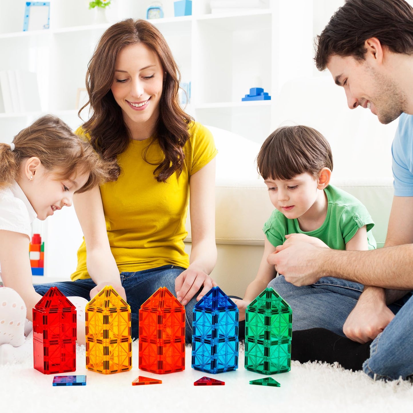 FNJO Magnetic Tiles, Magnet Building Set,60 PCS Building Blocks Set STEM Preschool Montessori Toy for Kids Boys Girls