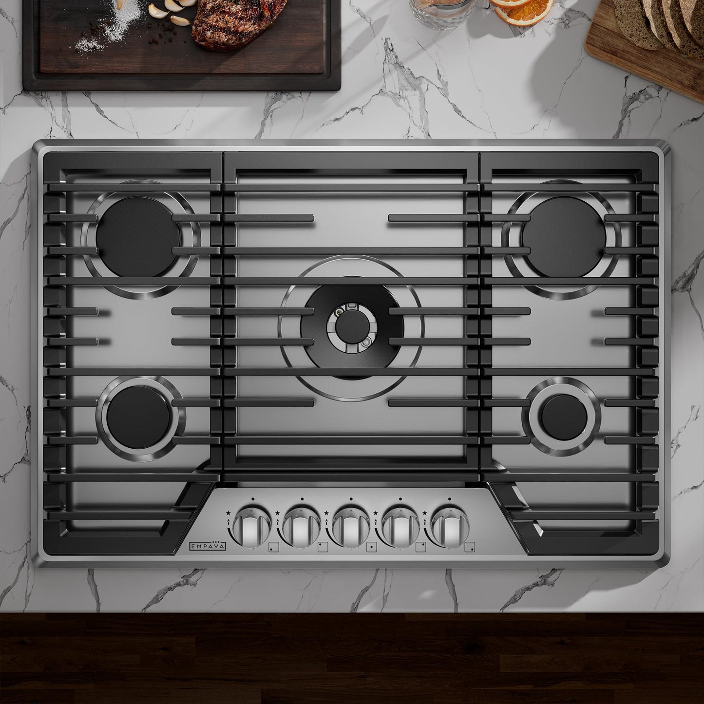 Empava 30-Inch Gas Stove Cooktop - with 5 Italy SABAF Sealed Burner NG/LPG Convertible in Stainless Steel