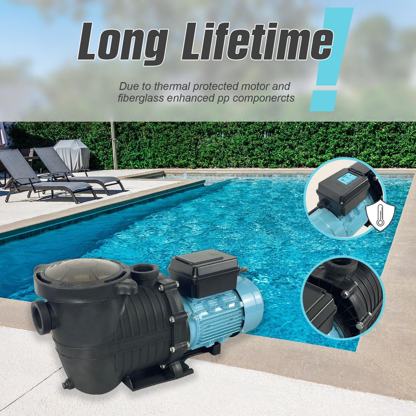 1.5 HP Variable Speed Pool Pump VS Multiple Speed Programmable Pool Pump 230Vac 5880GPH Intelligent In-ground and above ground pool Compatible with 1.5"/2.0" Pipes & 1.25/1.5" Hoses