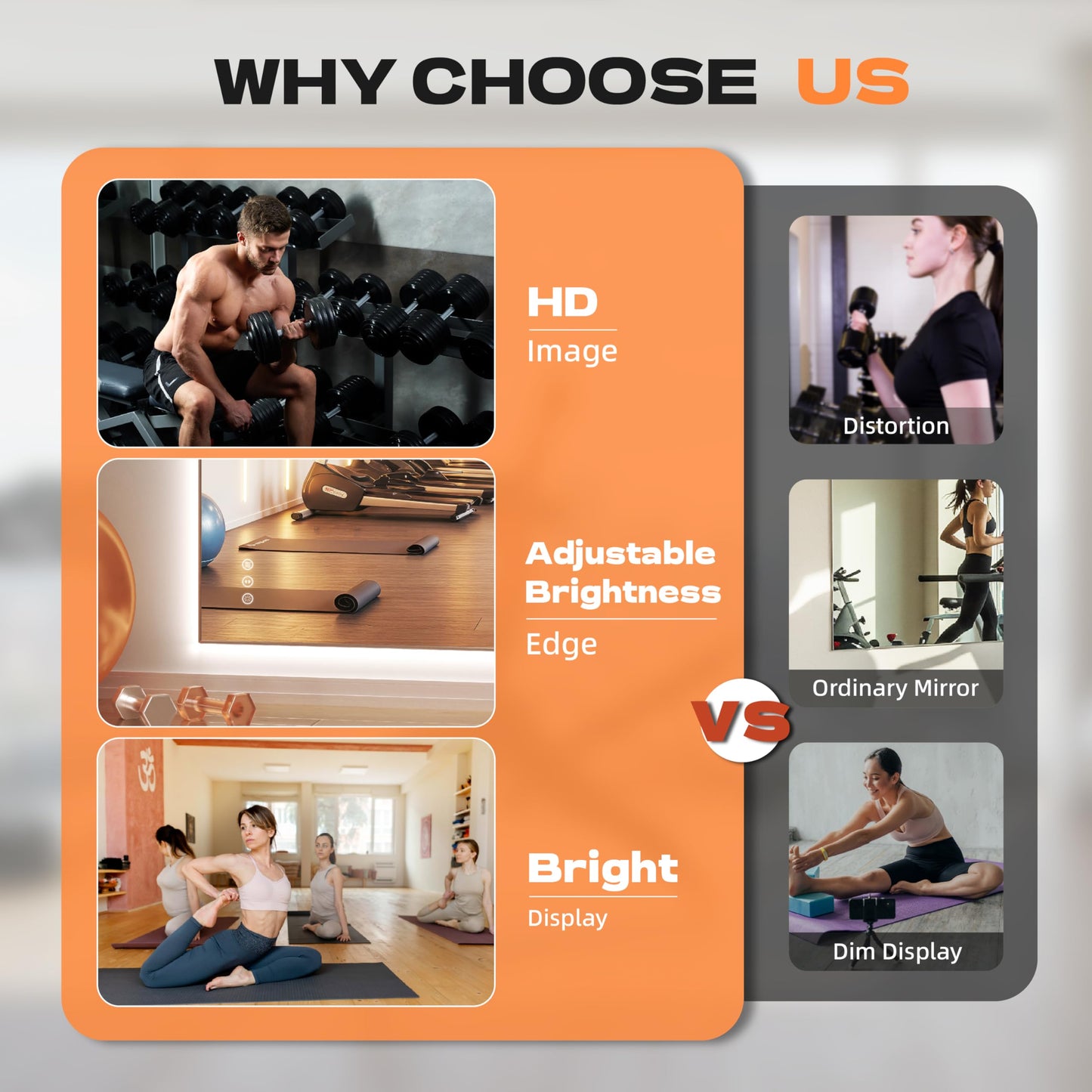 Hasipu 40''x 30'' Home Gym Mirror with Lights Dimmable Anti-Fog Large Full Length Wall Mounted Full Body Mirror for Yoga Dance Fitness Exercise Studio Bedroom Garage, Tempered Glass Workout Mirrors