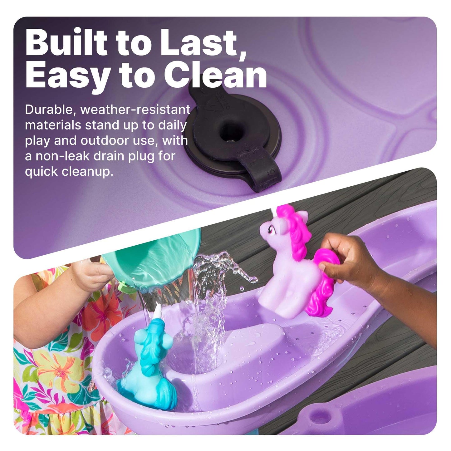 Step2 Rain Showers and Unicorns Water Table, Kids Water and Sand Activity Sensory Playset, Summer Outdoor Toys, 13 Piece Water Toy Accessories, for Toddlers 1.5+ Years Old, Blue & Purple