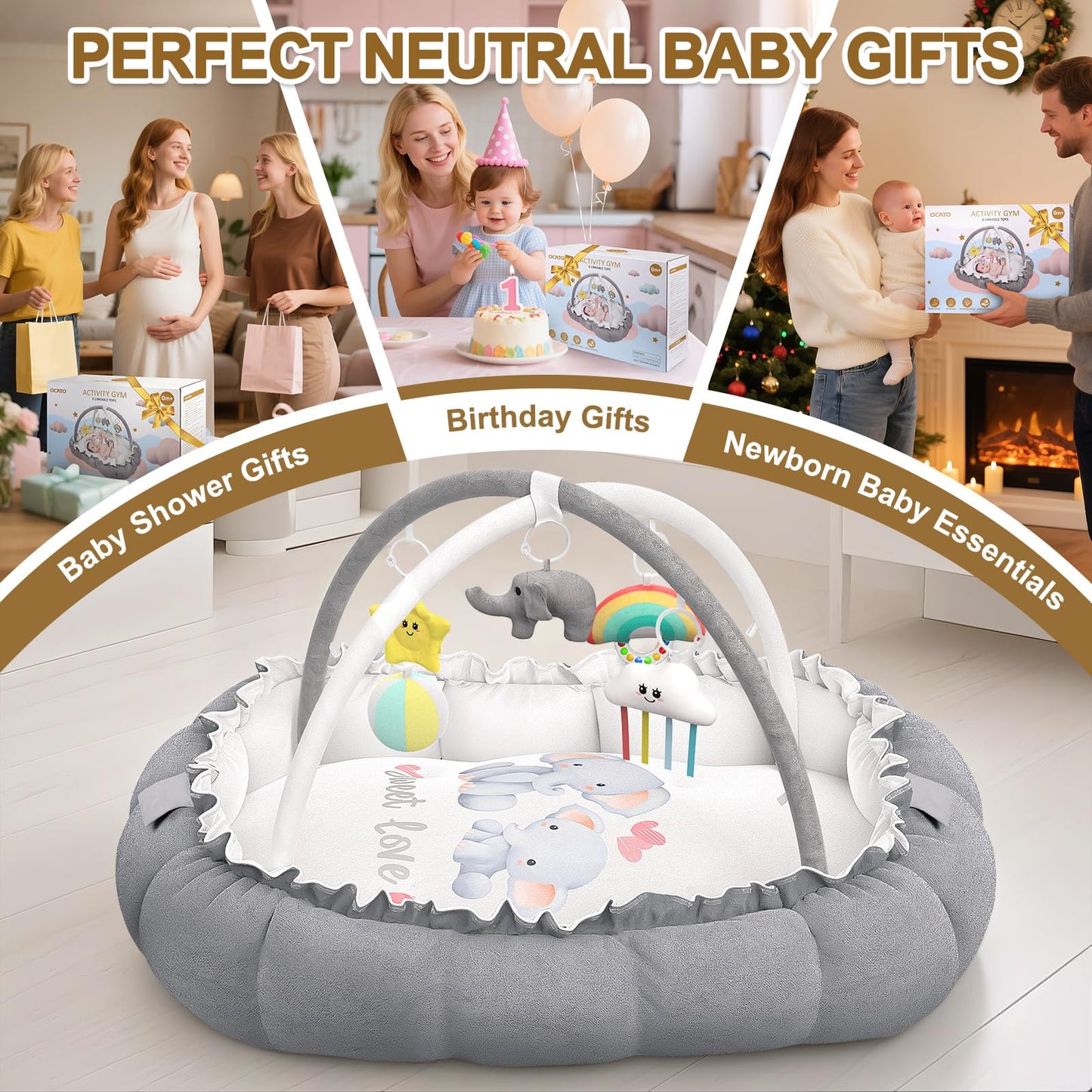 OCATO Baby Play Mat Gym: Baby Play Gym Mat Thick Large Baby Activity Center from Baby to Toddler Skills Development Baby Essentials Baby Shower Gifts Boy Girl for Babies 0-6-12 Months