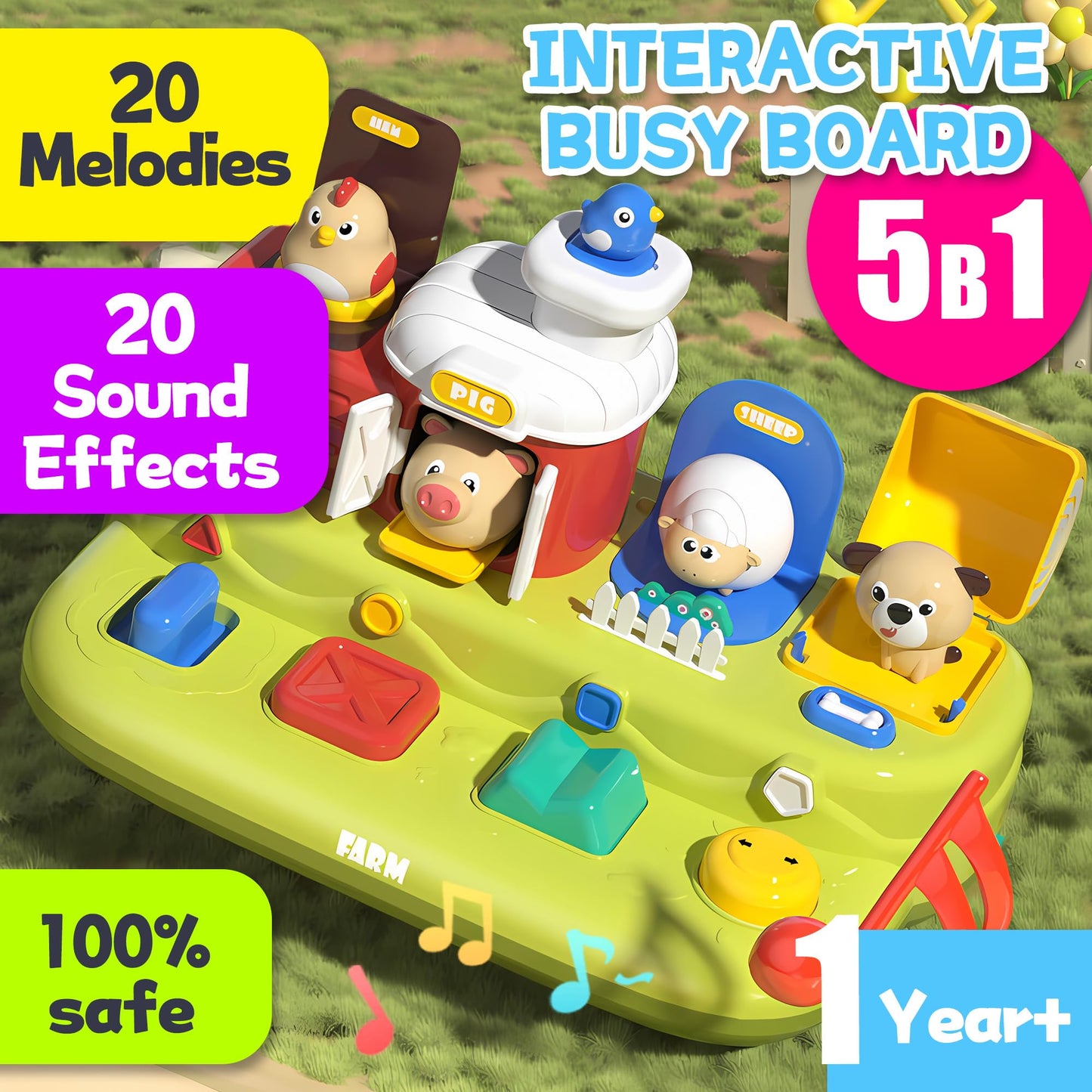 Baby Pop Up Toy with Music, Cause & Effect Pop-Up Animal Toys + Rattle Balls, Textured Easy-Grasp Sensory Balls, Interactive Montessori Learning Gifts for Babies 3-12 Months, 1 Year Old Boys & Girls
