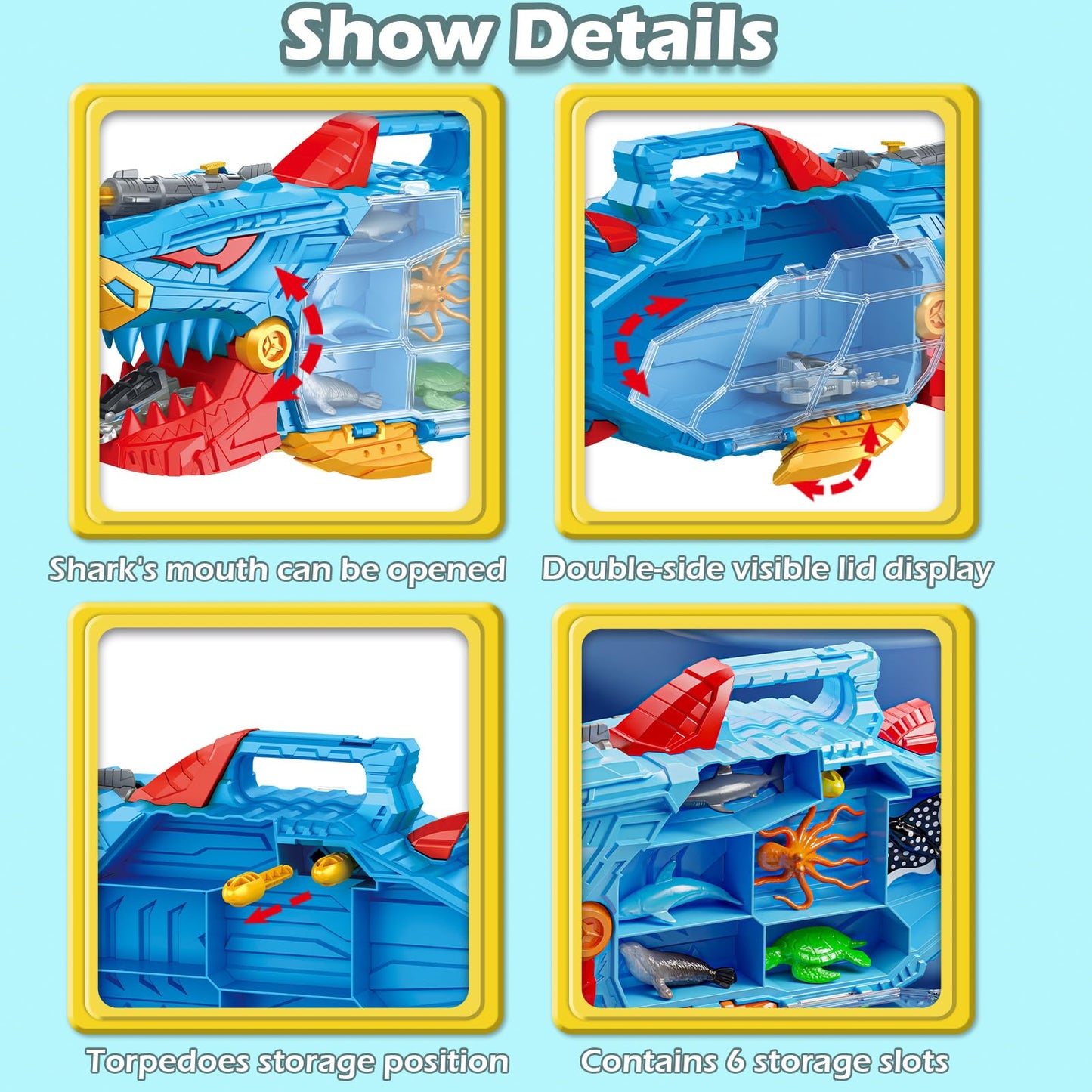 Frontoytall Shark Toy & Deep Sea Creatures Ocean Animal Toys with Truck Cars, 18 Piece Educational Playset for Kids Ages 3+ Years Old, Indoor & Outdoor Play, Preschool Learning Bath for Boys Girls
