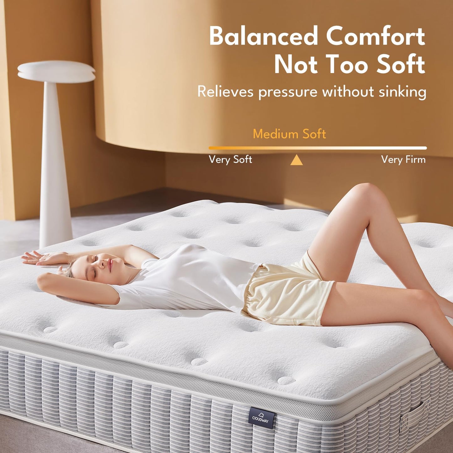 CIOUDWAY Queen Mattress, 14 Inch Hybrid Memory Foam, Reinforced Edge Support, Zoned Coils, Pressure Relief, No Motion Transfer (14 Inch, Queen)