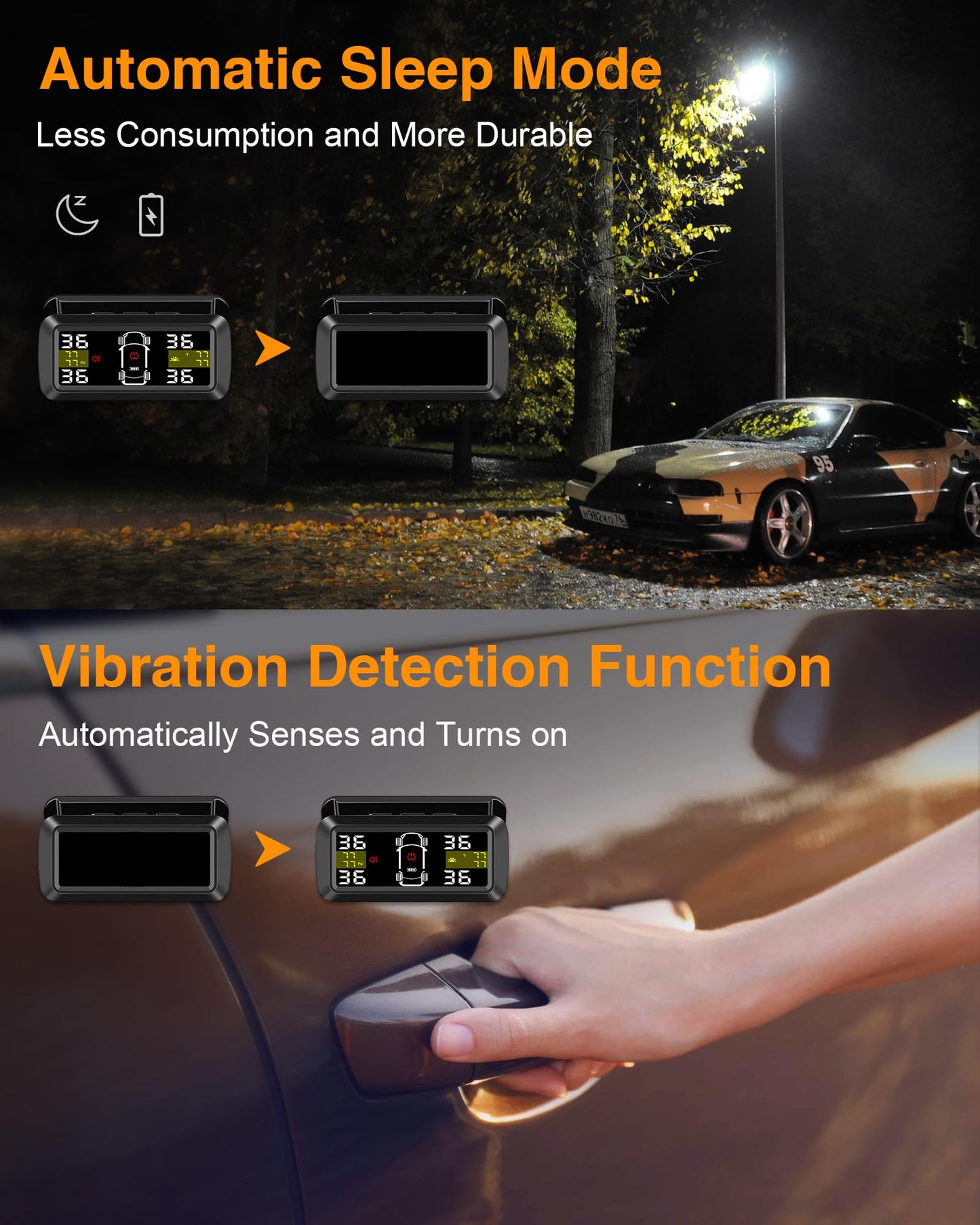 Tire Pressure Monitoring System Upgrade Detached Bracket Wireless Solar TPMS Tire Pressure Monitor Installed on Windowshield with 4 External Sensors Real-Time Display 5-87PSI for Car RV SUV MPV