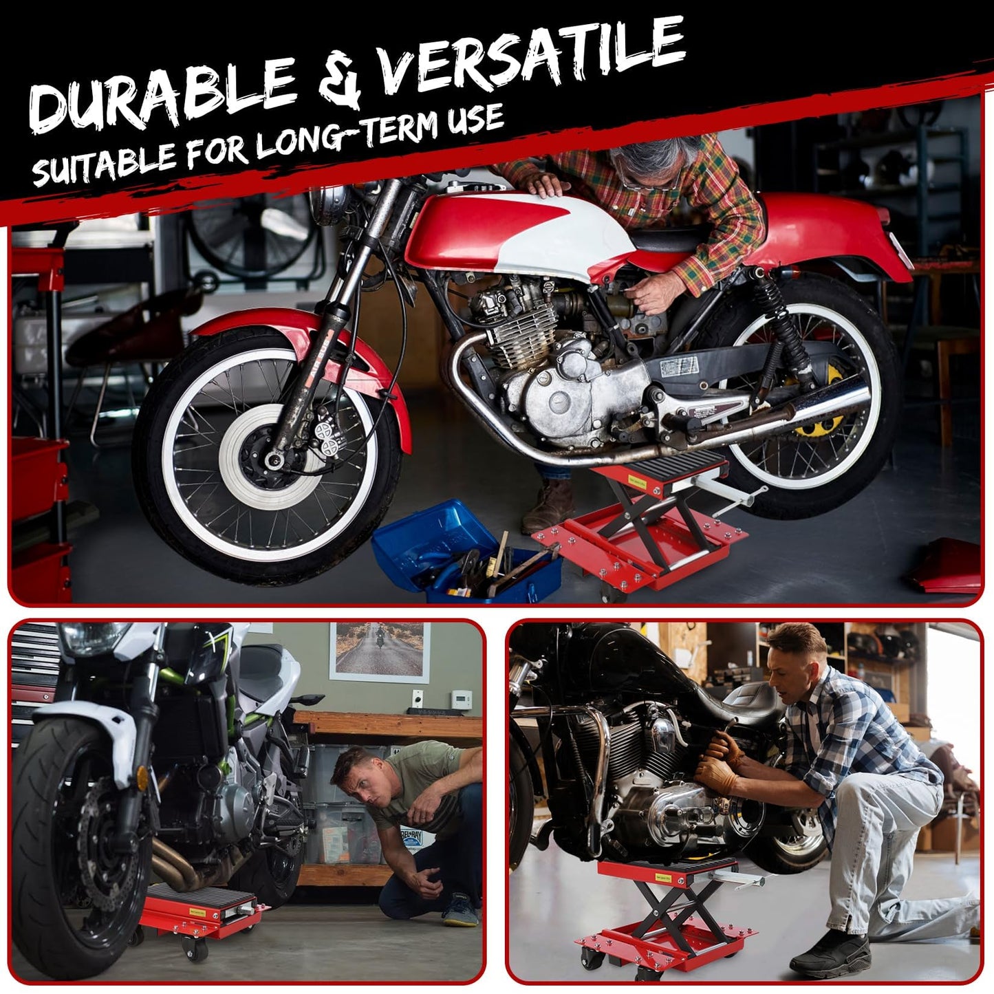 1200 LBS Motorcycle Lift Jack, 4.7"-15.4" Adjustable ATV Scissor Jack Table with Wheels & Hand Crank, Heavy Duty Center Hoist Stand for Cruiser, Dirt Bikes, Touring Motorcycles