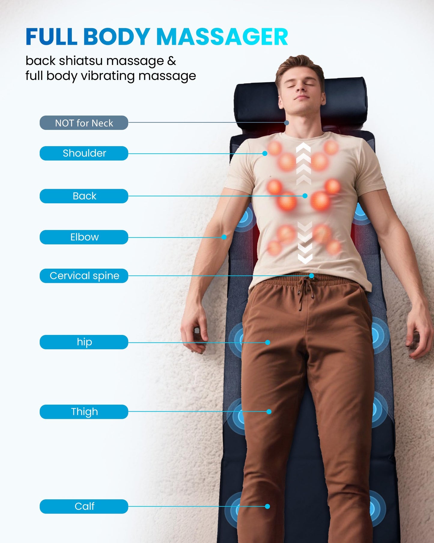 COMFIER Shiatsu Full Body Massage Mat with Heat, Back Massage Pad for Pain Relief Deep Tissue Kneading & Vibration Heating Chair Massager for Recliner, Sofa, Bed