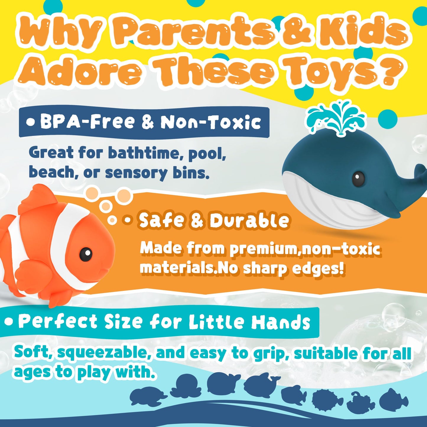 Zippytots 8 PCS Ocean Animal Bath Toys Mold Free Infant Bath Tub Toys for 12 Months - No Hole Bathtub Toys for Toddlers 1-3 Water Pool Toys for Baby Toddler Ages 1+