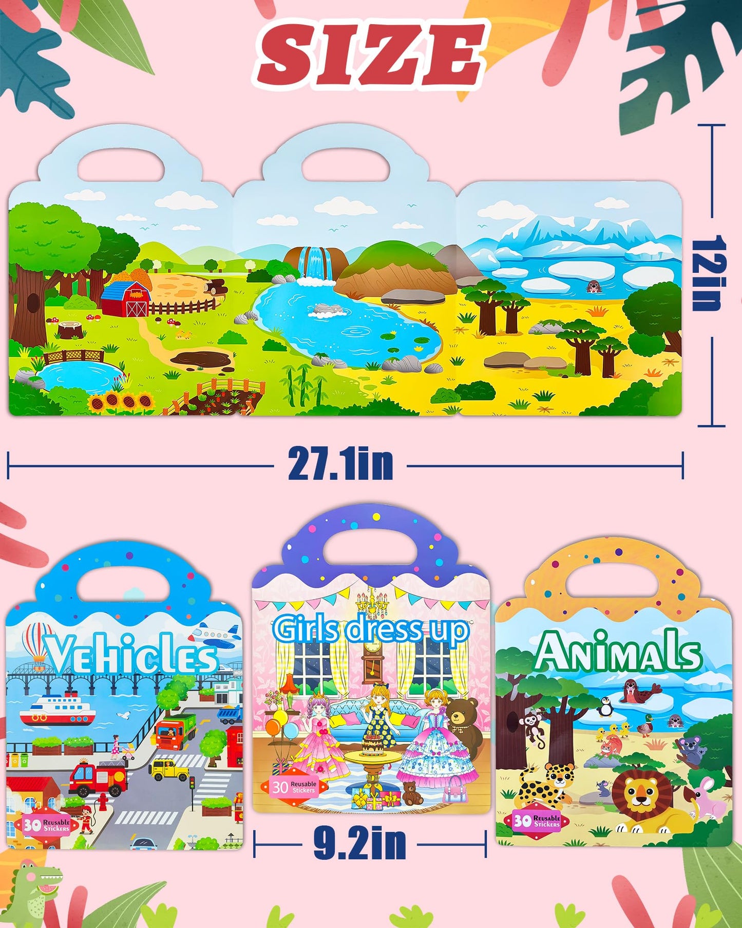 Benresive Reusable Sticker Book for Toddlers & Stickers for Kids, Toddler Travel Toys, Craft Activities, Boys & Girls Birthday Gifts